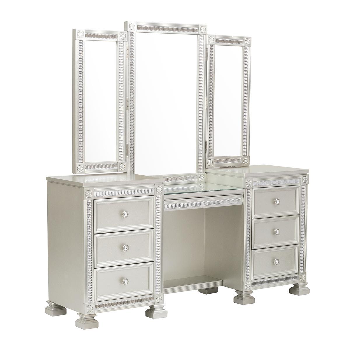 Bevelle - Vanity Dresser With Mirror - Pearl Silver