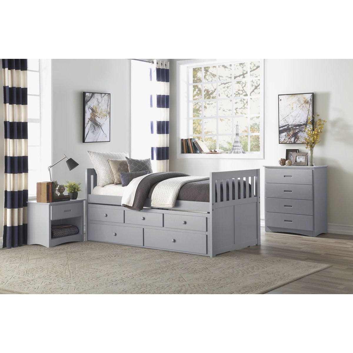 Orion - Twin / Twin Trundle Bed - Gray