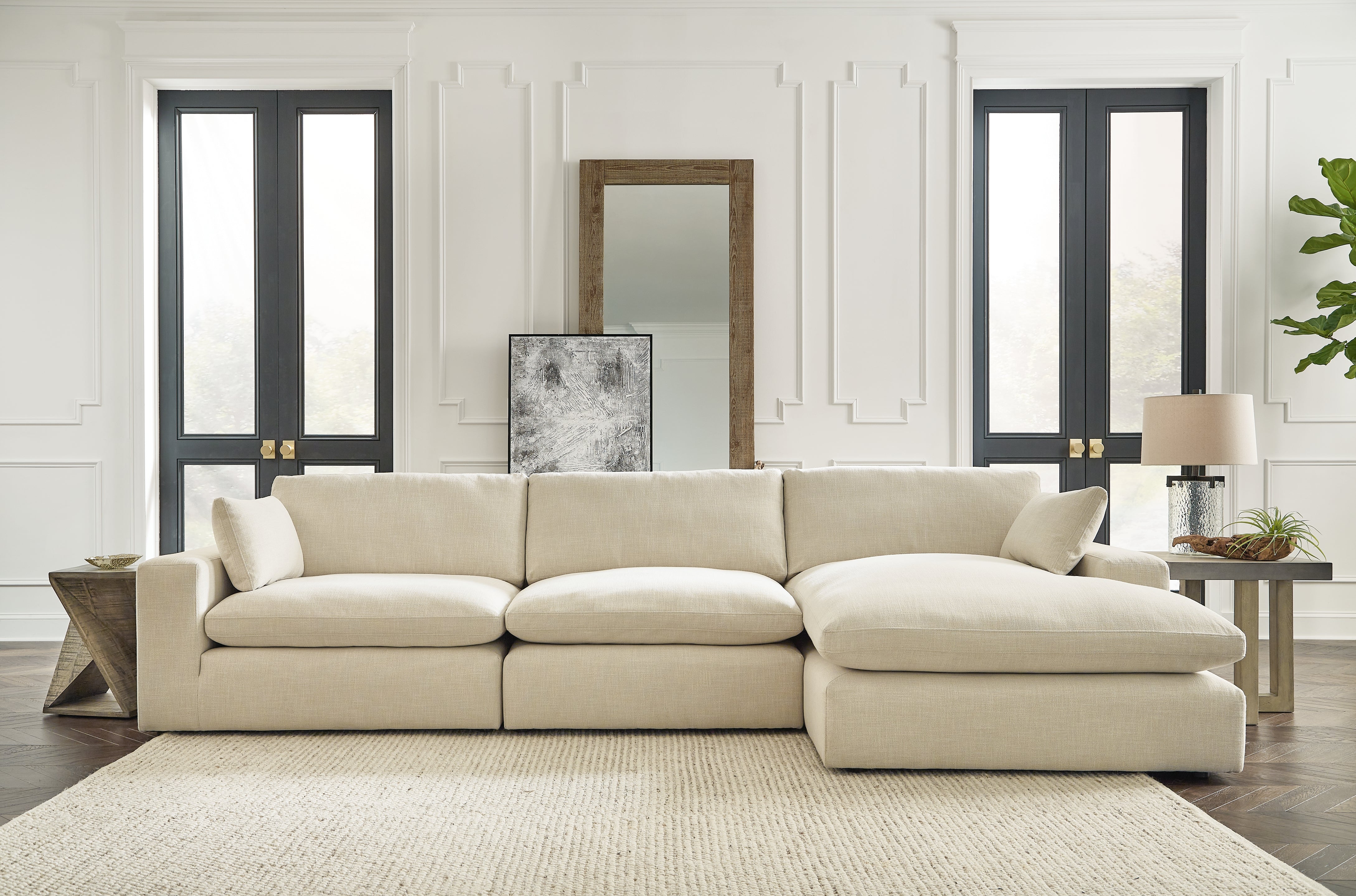 Furniture City Laplace - Ashley Furniture - Elyza Sectionals - RAF 3-Piece Sectional Sofa / Linen - 10006S2