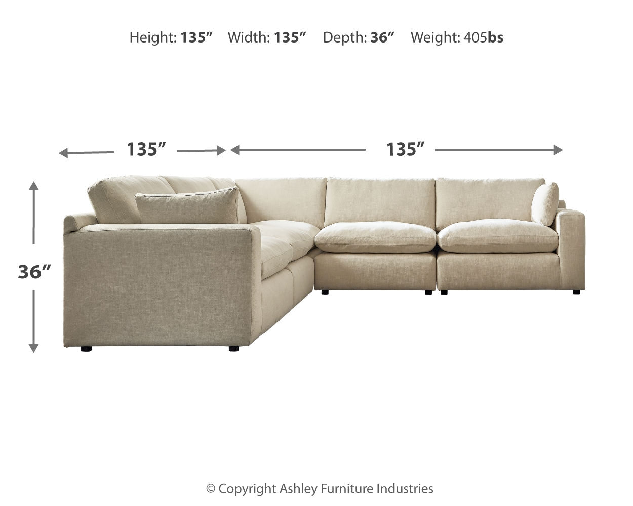 Furniture City Laplace - Ashley Furniture - Elyza Sectionals - RAF 5-Piece Sectional / Linen - 10006S5