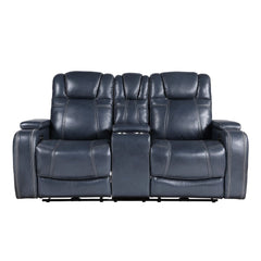 Keziah - Power Double Reclining Loveseat With Center Console, Power Headrests And Storage Arms - Blue