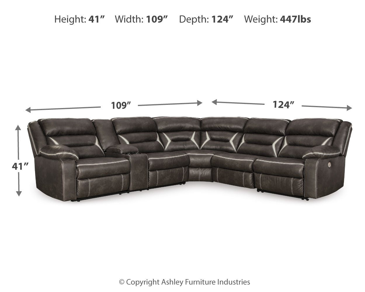 Furniture City Laplace - Ashley Furniture - Kincord Sectionals - 4-Piece Power Reclining Sectional / Midnight - 13104S4