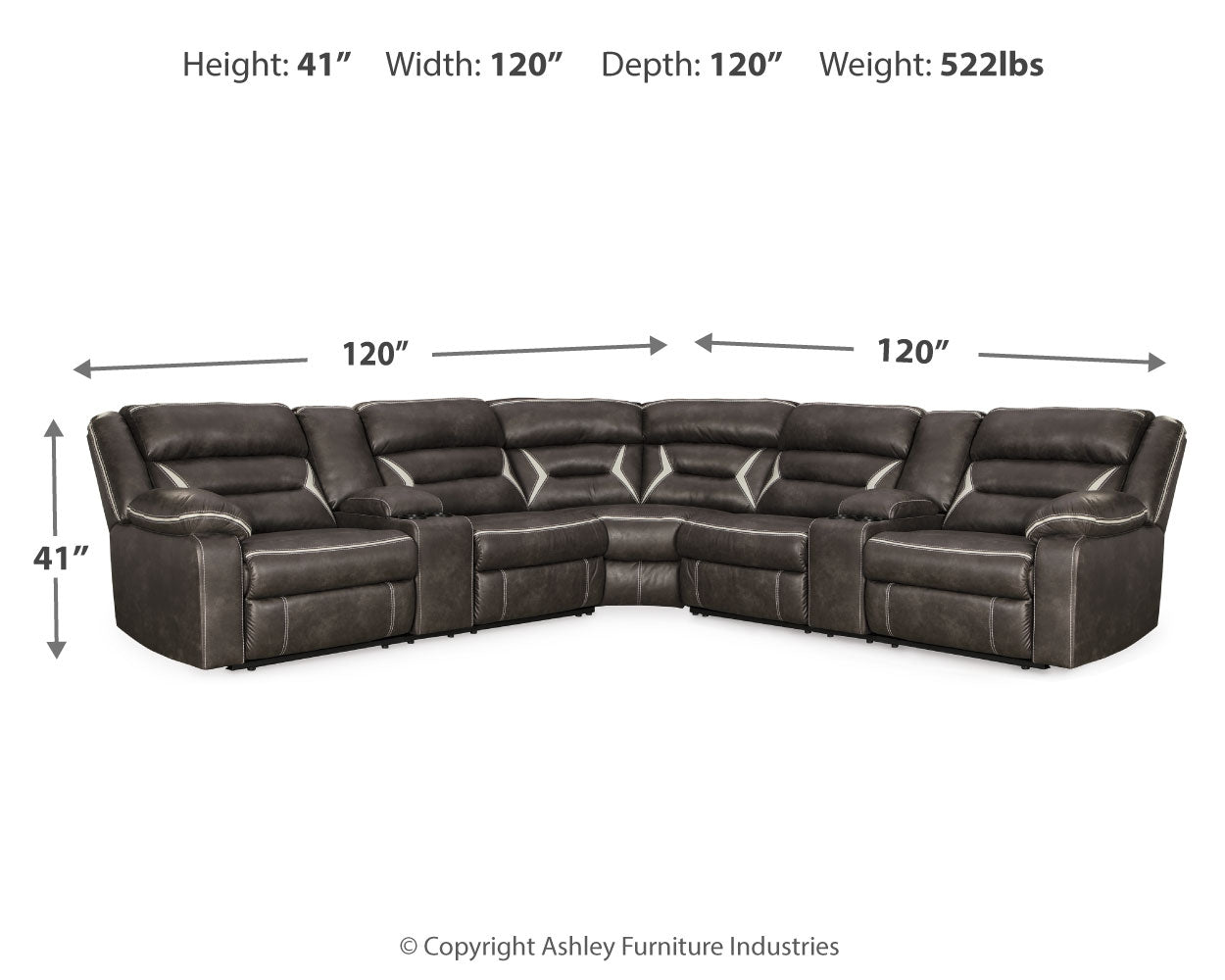 Furniture City Laplace - Ashley Furniture - Kincord Sectionals - 3-Piece Power Reclining Sectional / Midnight - 13104S5