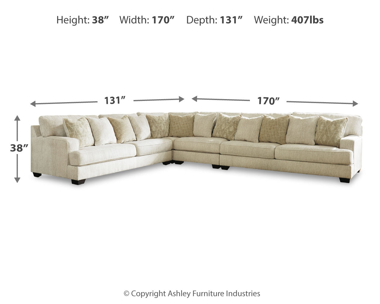 Furniture City Laplace - Ashley Furniture - Rawcliffe Sectionals - LAF 4-Piece Sectional / Parchment - 19604S2