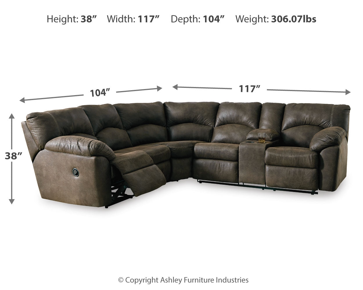 Furniture City Laplace - Ashley Furniture - Tambo Sectionals - 2-Piece Reclining Sectional / Canyon - 27802S1