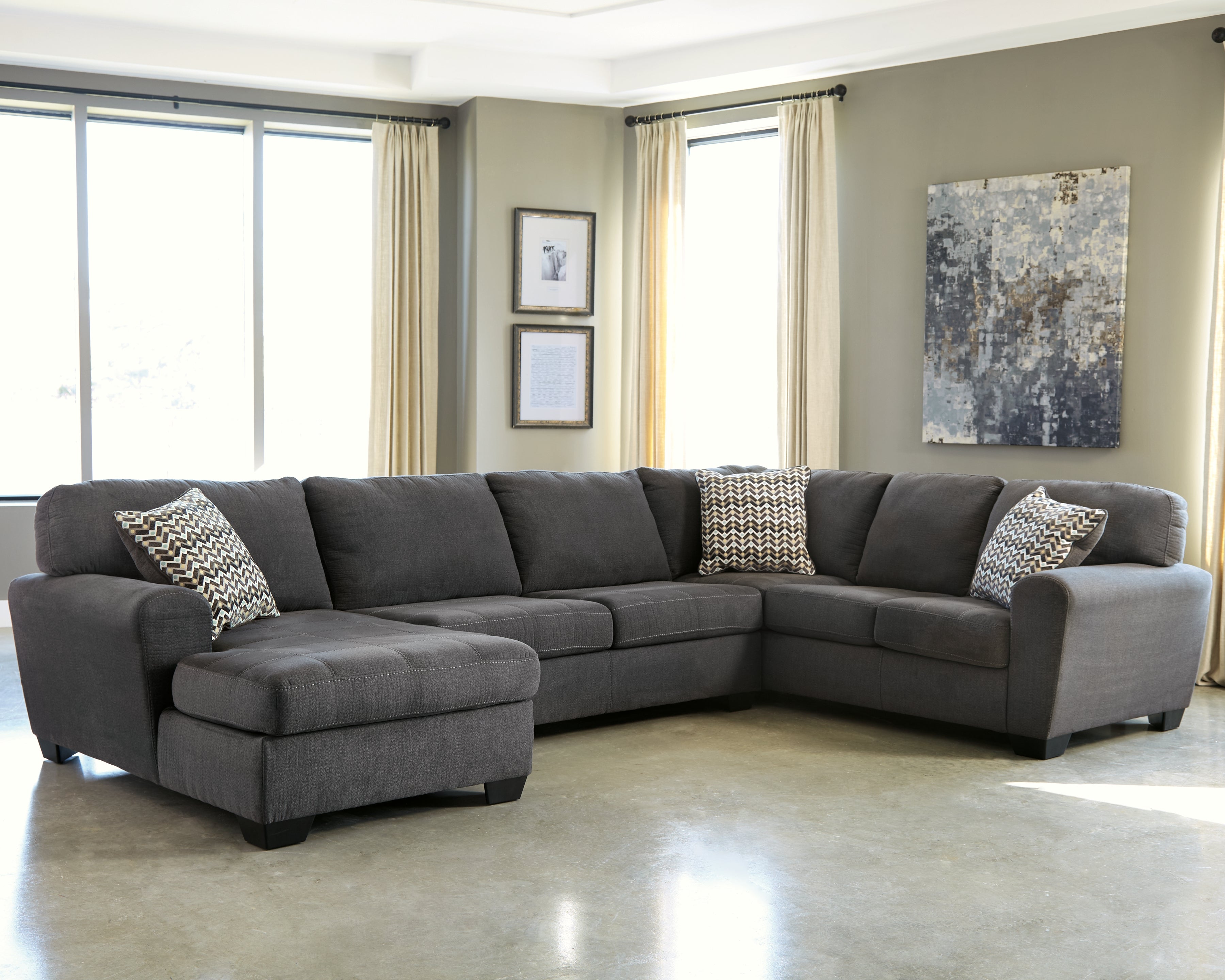 Furniture City Laplace - Ashley Furniture - Ambee Sectionals - RAF 3-Piece Sectional with Chaise / Slate - 28620S1