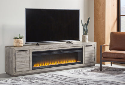 Naydell - 92" TV Stand with Wide Fireplace Insert - Gray