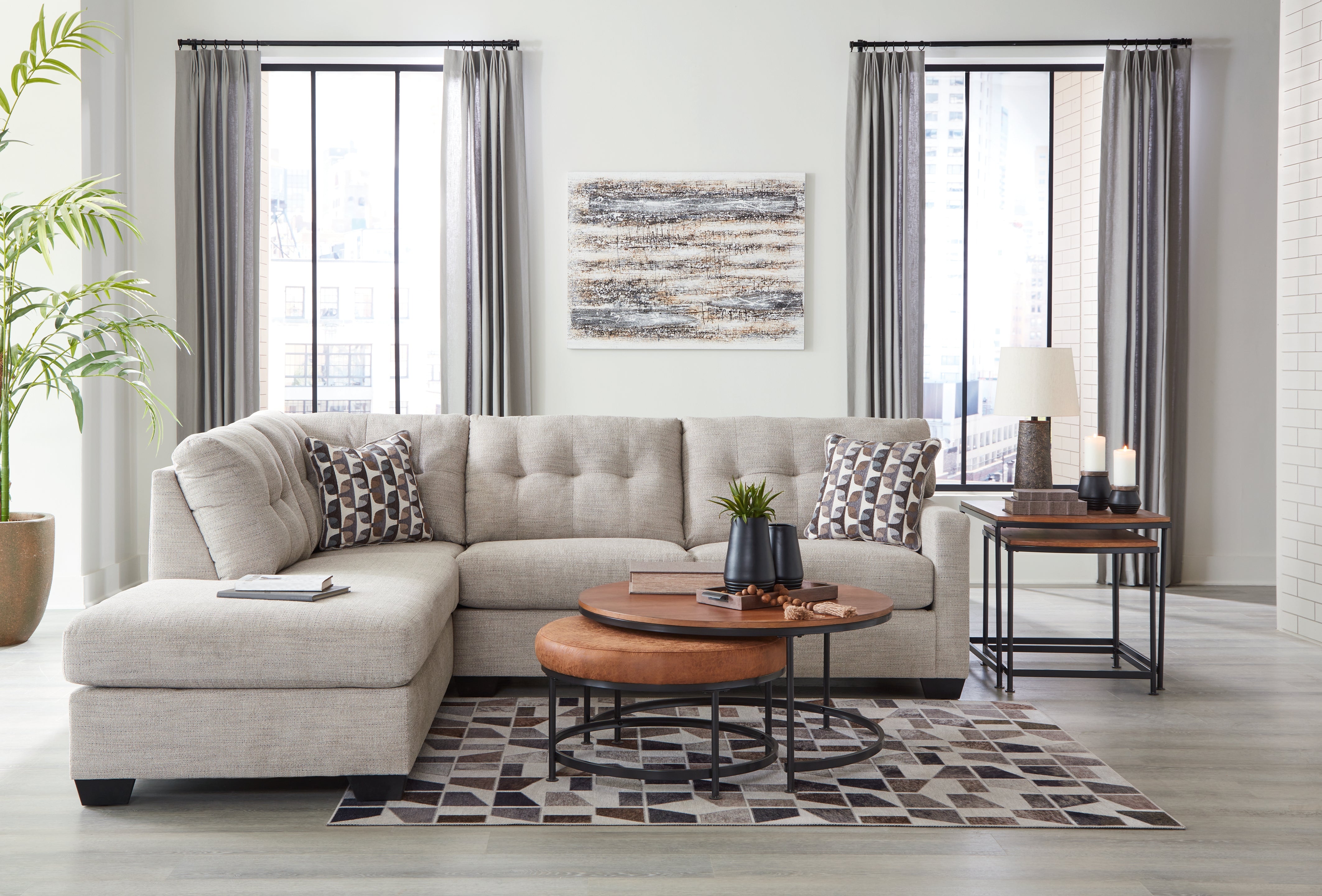 Furniture City Laplace - Ashley Furniture - Mahoney Sectionals - RAF 2-Piece Sectional with Chaise / Pebble - 31004S1