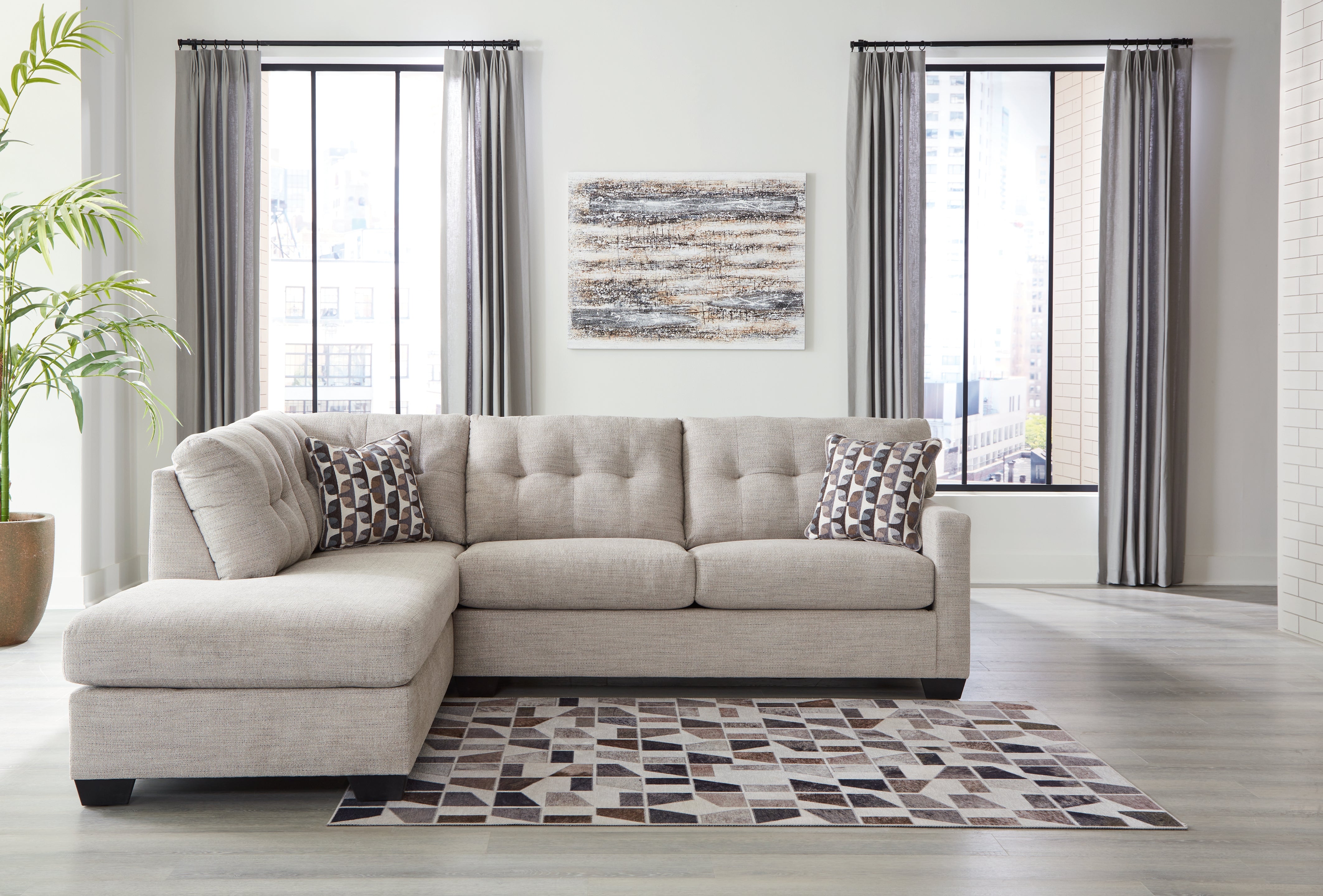 Furniture City Laplace - Ashley Furniture - Mahoney Sectionals - RAF 2-Piece Sectional with Chaise / Pebble - 31004S1