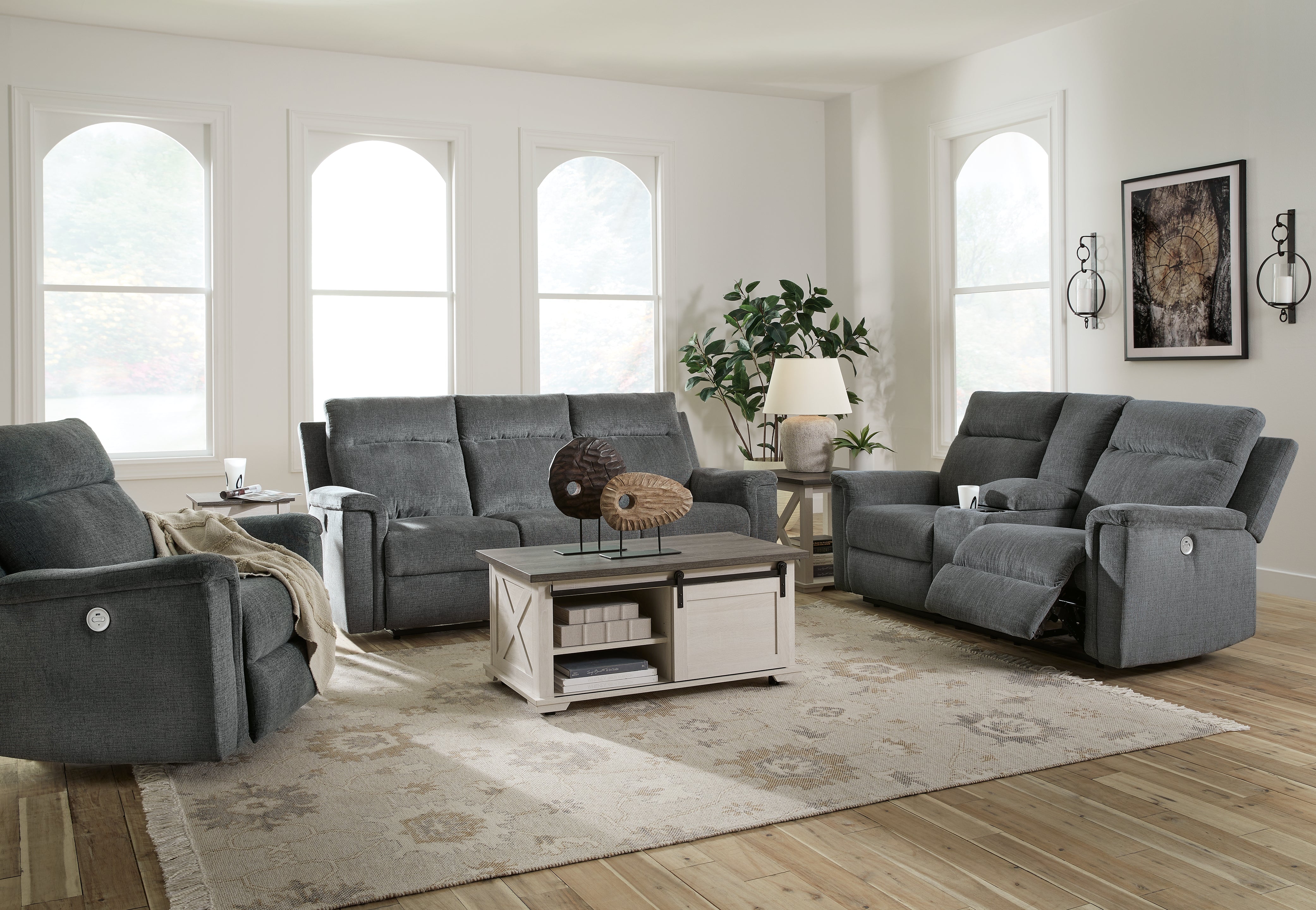 Furniture City Laplace - Ashley Furniture - Barnsana Power Reclining Sofa, Loveseat and Recliner - Power Reclining Sofa, Loveseat and Recliner / Gravel - 33202U2