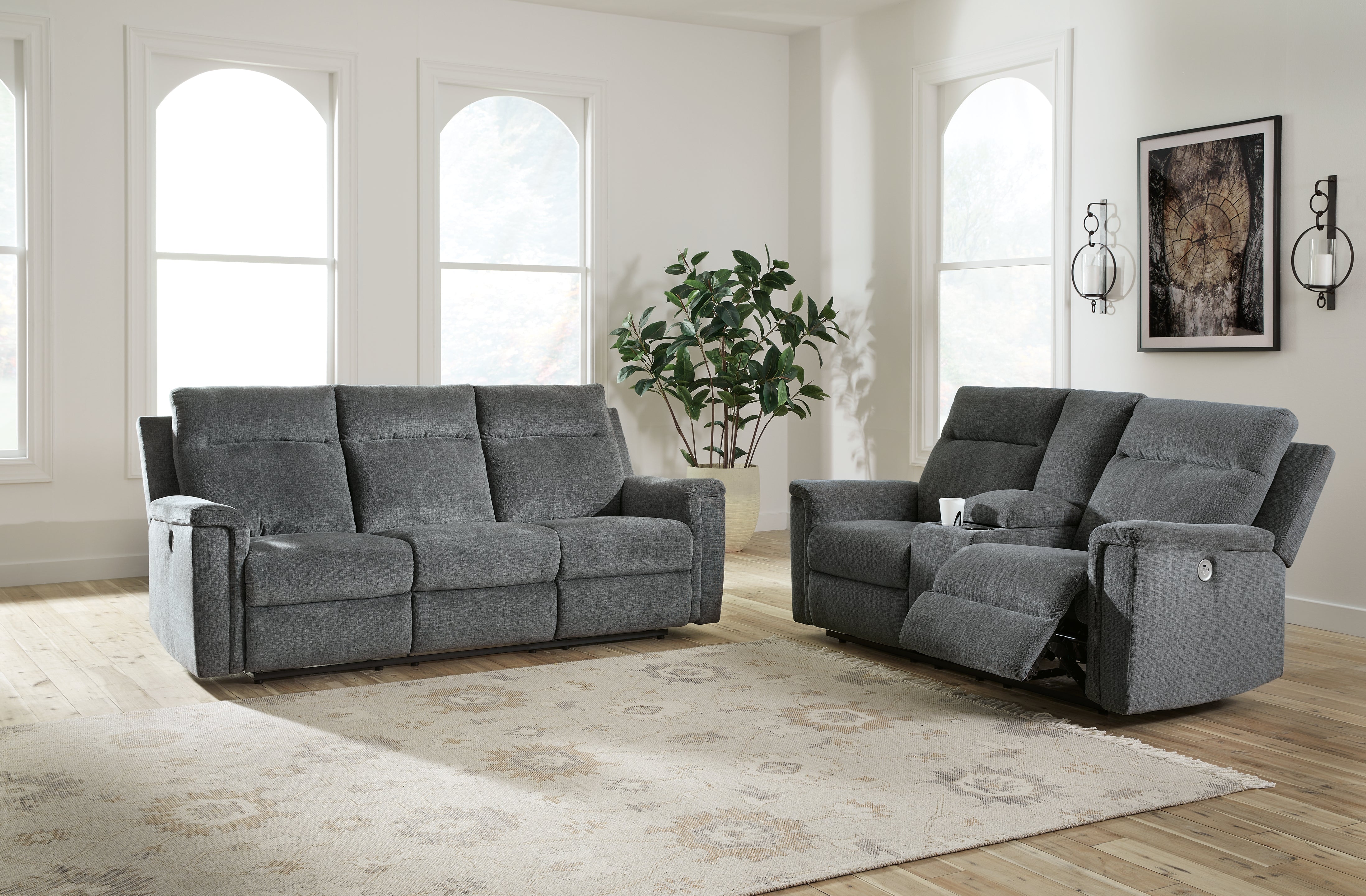 Furniture City Laplace - Ashley Furniture - Barnsana Power Reclining Sofa and Loveseat - Power Reclining Sofa and Loveseat / Gravel - 33202U1