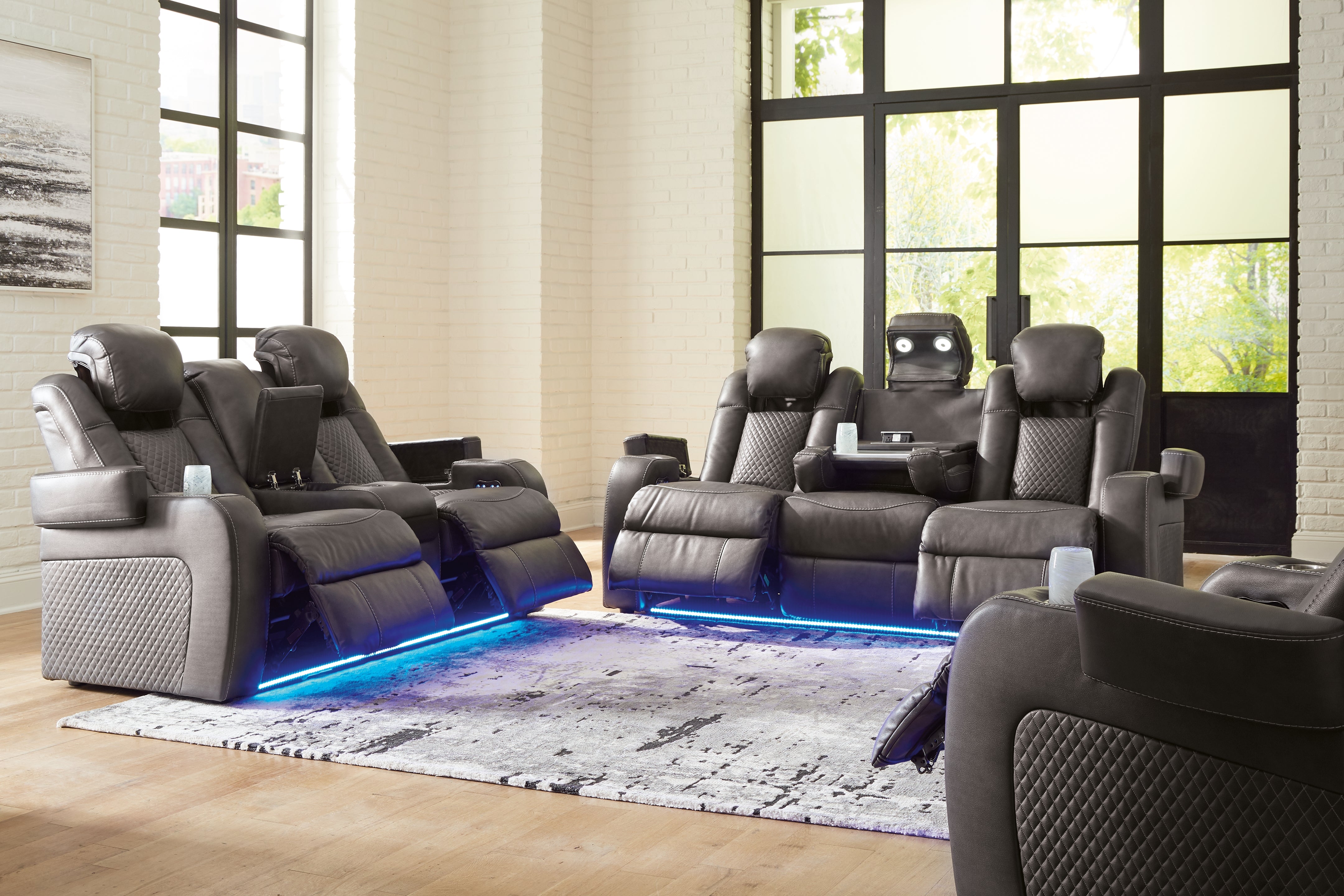 Furniture City Laplace - Ashley Furniture - Fyne-Dyme Power Reclining Sofa, Loveseat and Recliner - Power Reclining Sofa, Loveseat and Recliner / Shadow - 36602U2