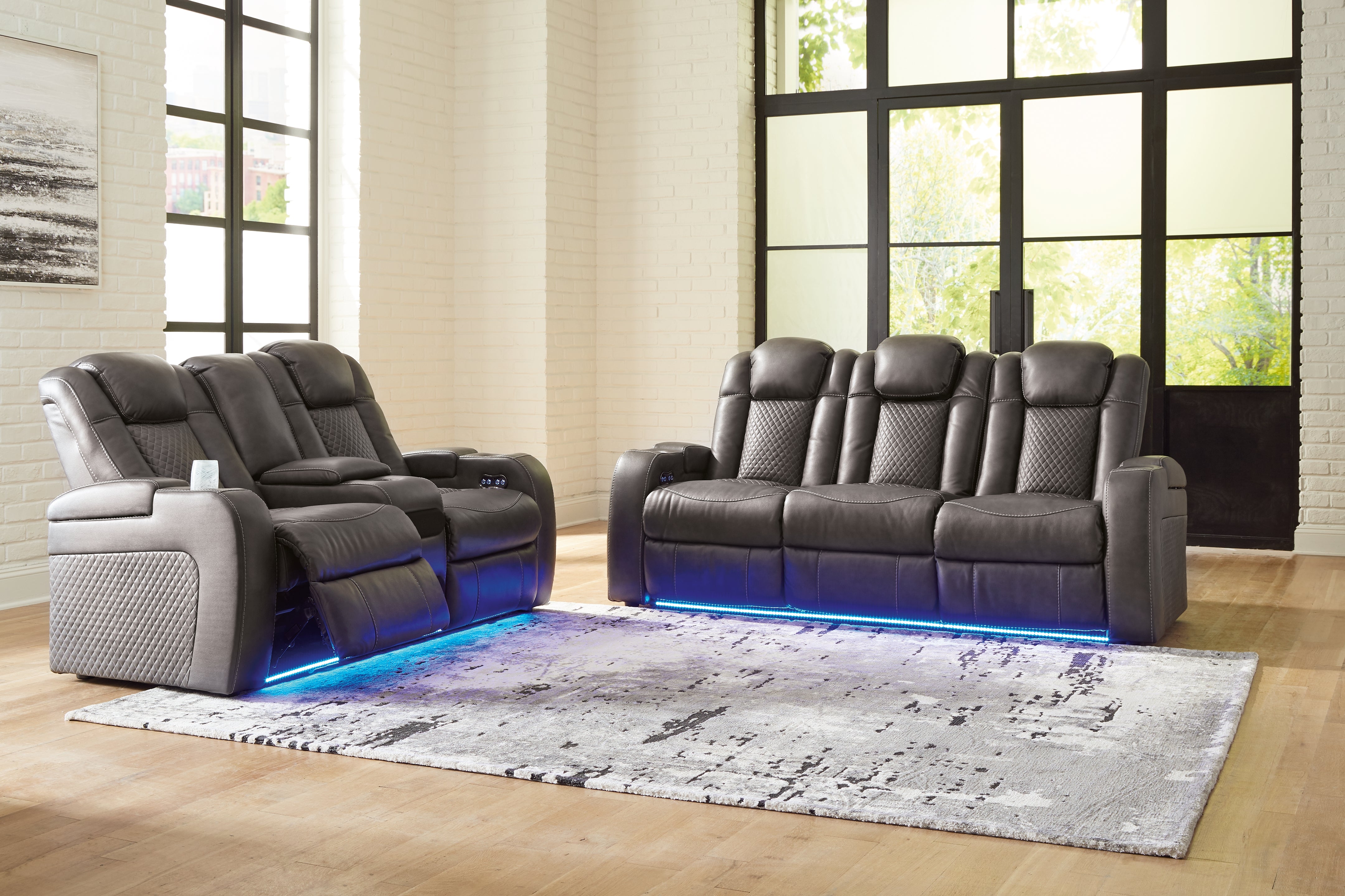 Furniture City Laplace - Ashley Furniture - Fyne-Dyme Power Reclining Sofa and Loveseat - Power Reclining Sofa and Loveseat / Shadow - 36602U1