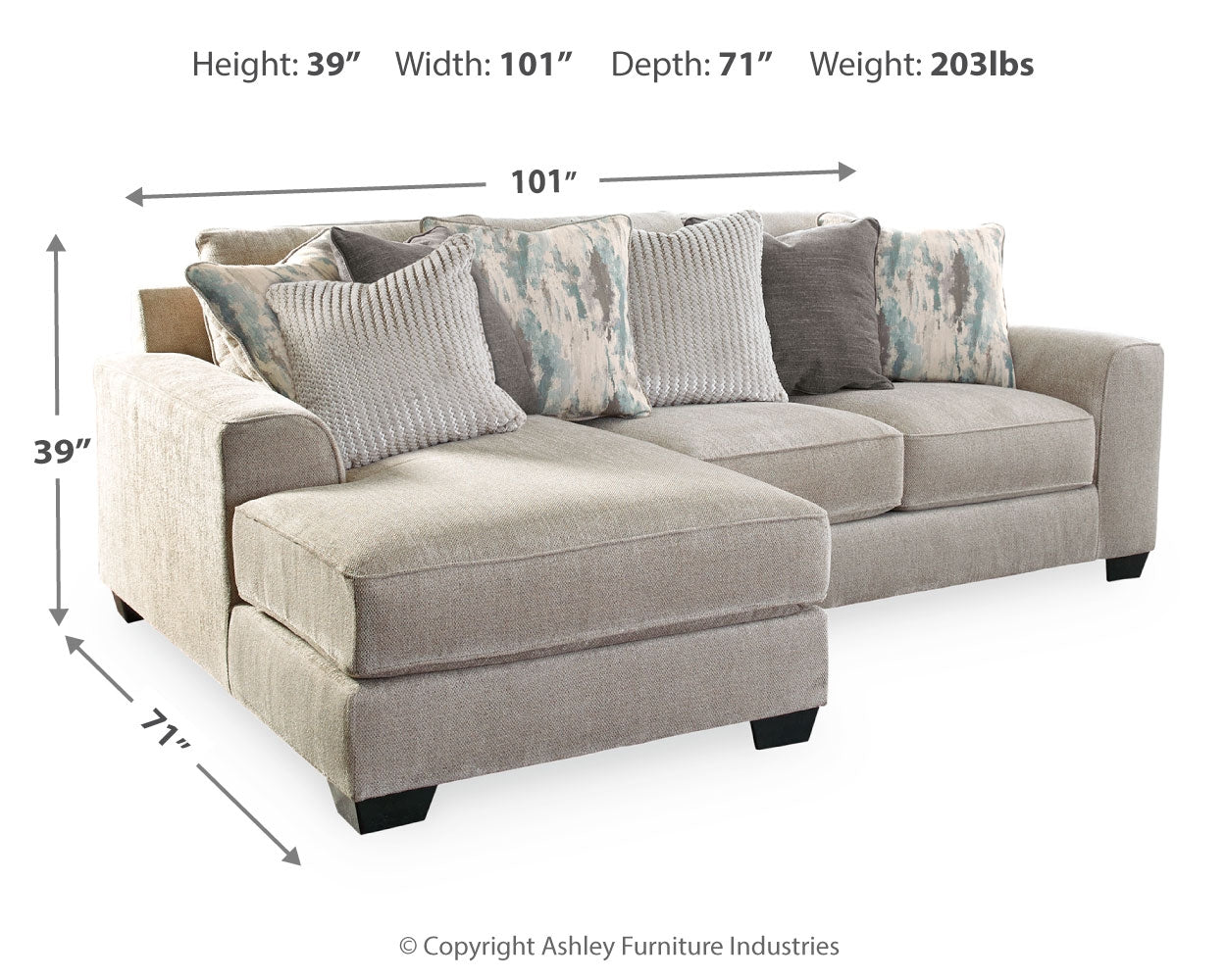 Furniture City Laplace - Ashley Furniture - Ardsley Sectionals - RAF 2-Piece Sectional with Chaise / Pewter - 39504S11