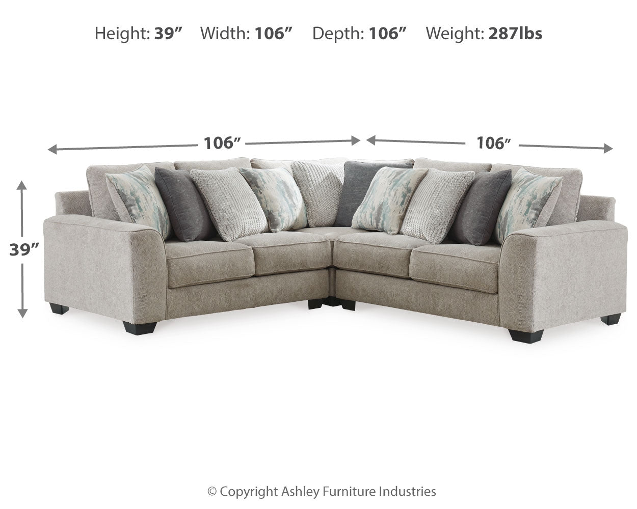 Furniture City Laplace - Ashley Furniture - Ardsley Sectionals - RAF 3-Piece Sectional / Pewter - 39504S17