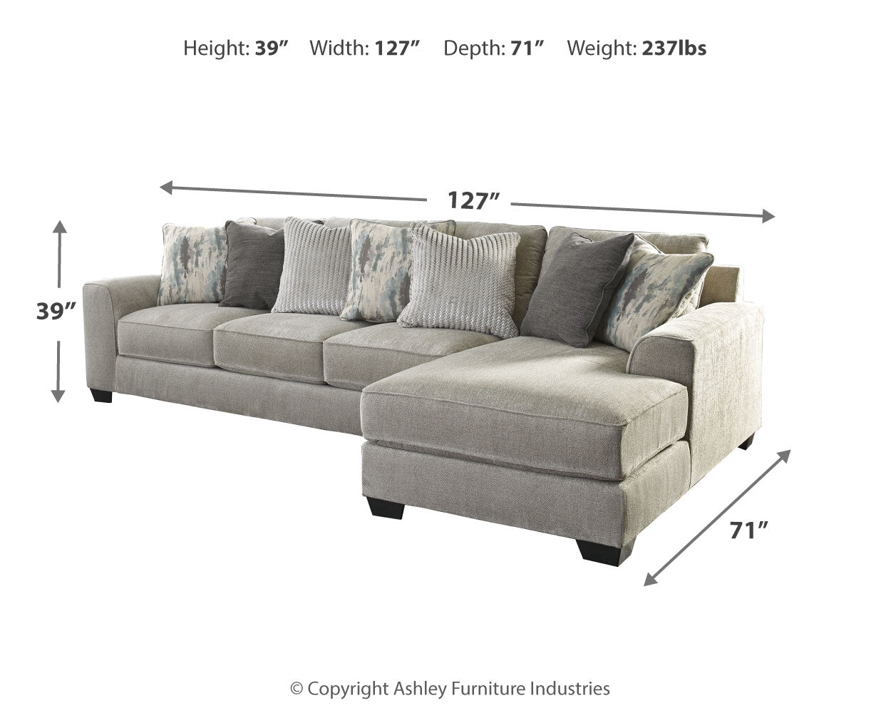 Furniture City Laplace - Ashley Furniture - Ardsley Sectionals - LAF 2-Piece Sectional with Chaise / Pewter - 39504S5