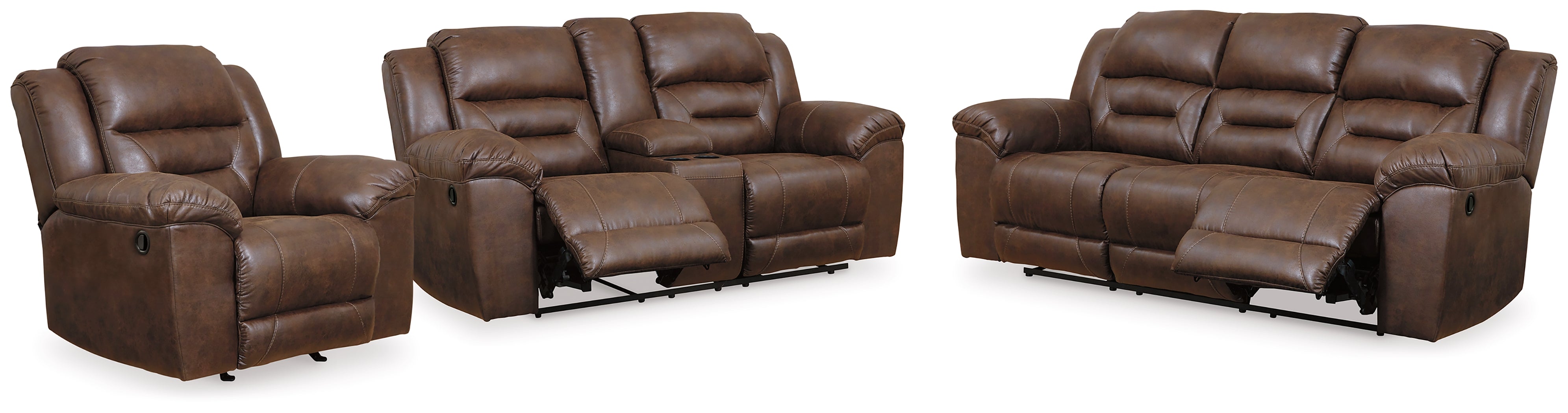 Furniture City Laplace - Ashley Furniture - Stoneland Reclining Sofa, Loveseat and Recliner - Reclining Sofa, Loveseat and Recliner / Chocolate - 39904U4