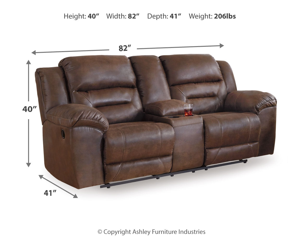 Furniture City Laplace - Ashley Furniture - StonelandLiving Room - DBL Rec Loveseat w/Console / Chocolate - 3990494