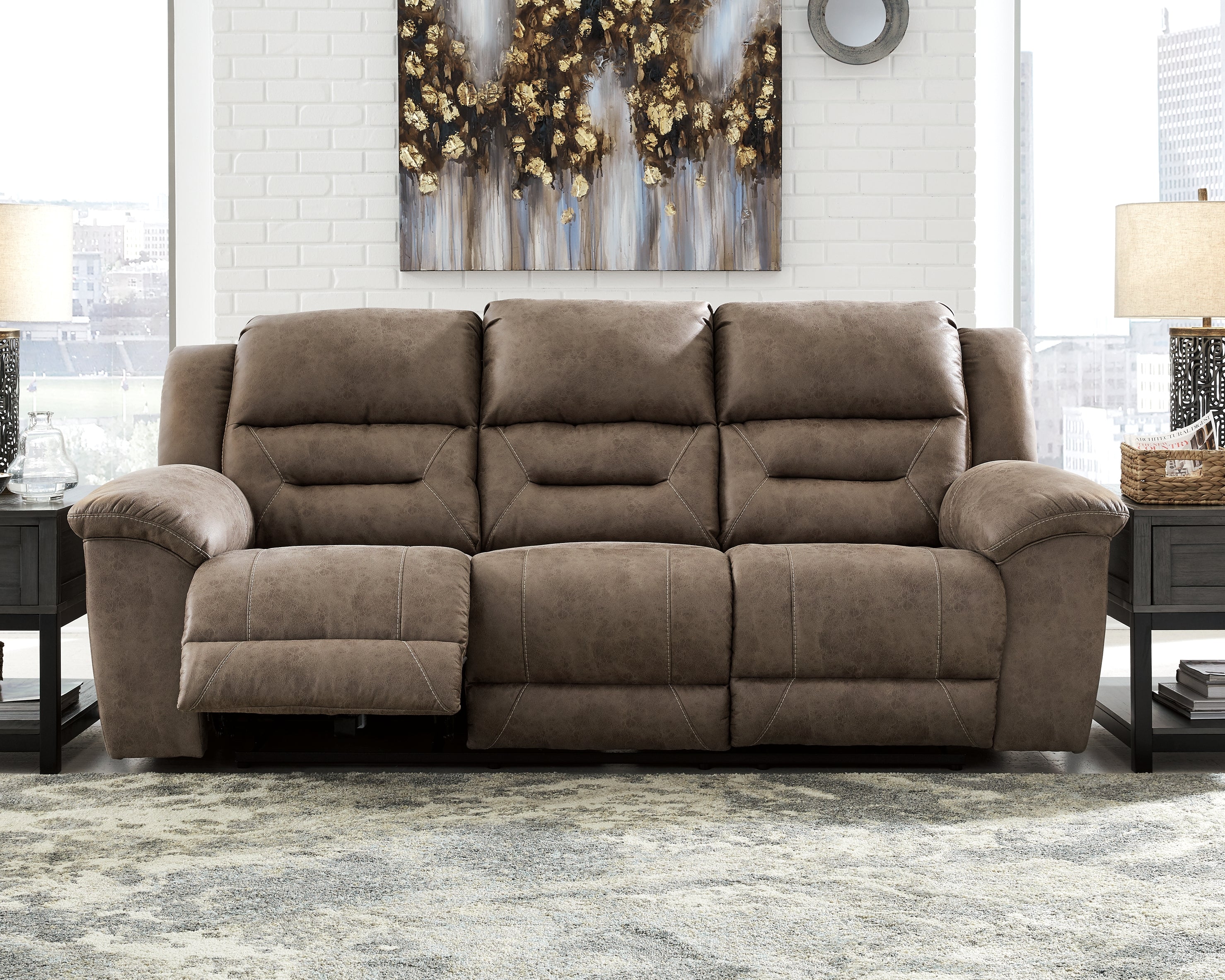 Furniture City Laplace - Ashley Furniture - Stoneland Power Reclining Sofa - Reclining Power Sofa / Fossil - 3990587