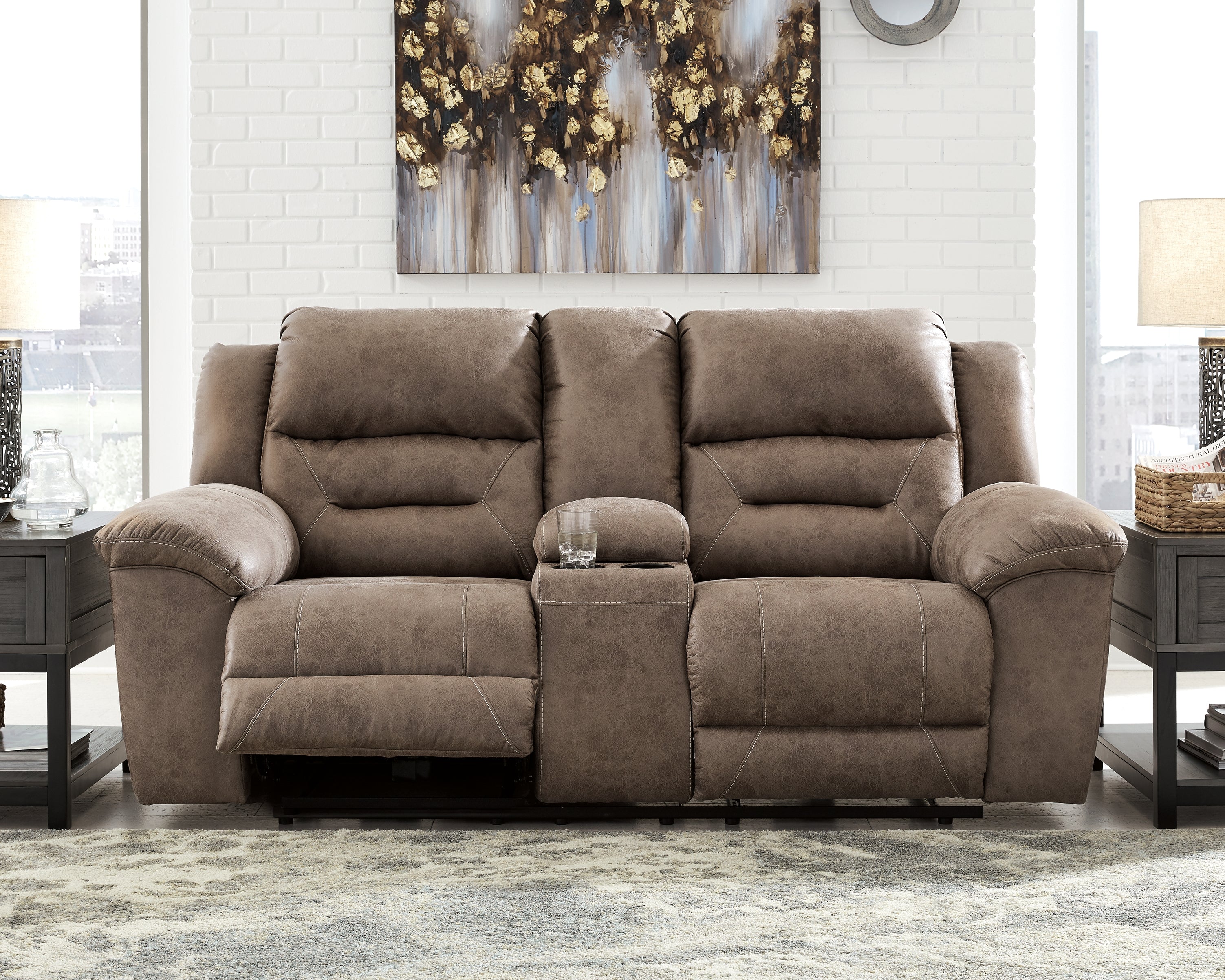 Furniture City Laplace - Ashley Furniture - Stoneland Power Reclining Loveseat with Console - DBL REC PWR Loveseat w/Console / Fossil - 3990596