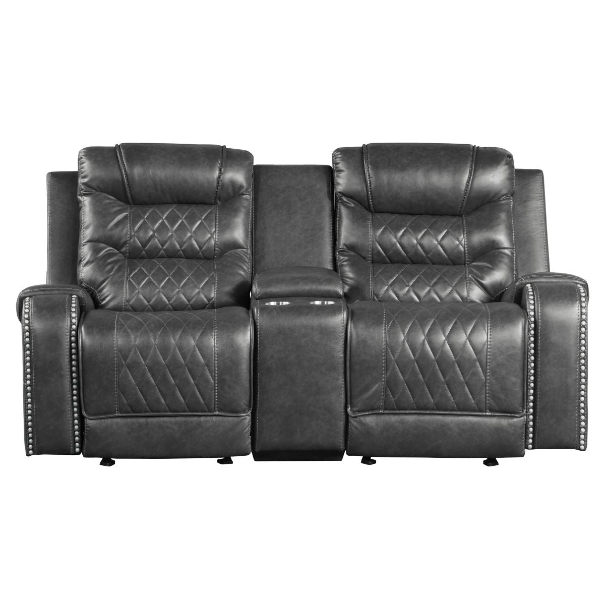 Putnam - Double Glider Reclining Loveseat With Center Console, Receptacles And USB Port - Gray