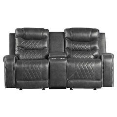 Putnam - Double Glider Reclining Loveseat With Center Console, Receptacles And USB Port - Gray