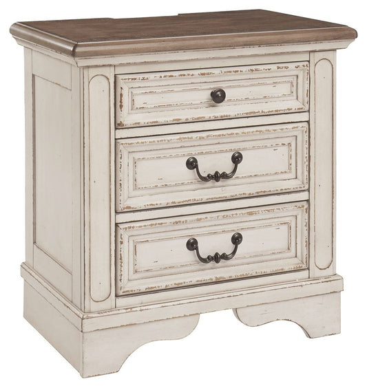 Realyn - Three Drawer Night Stand - White / Brown / Beige