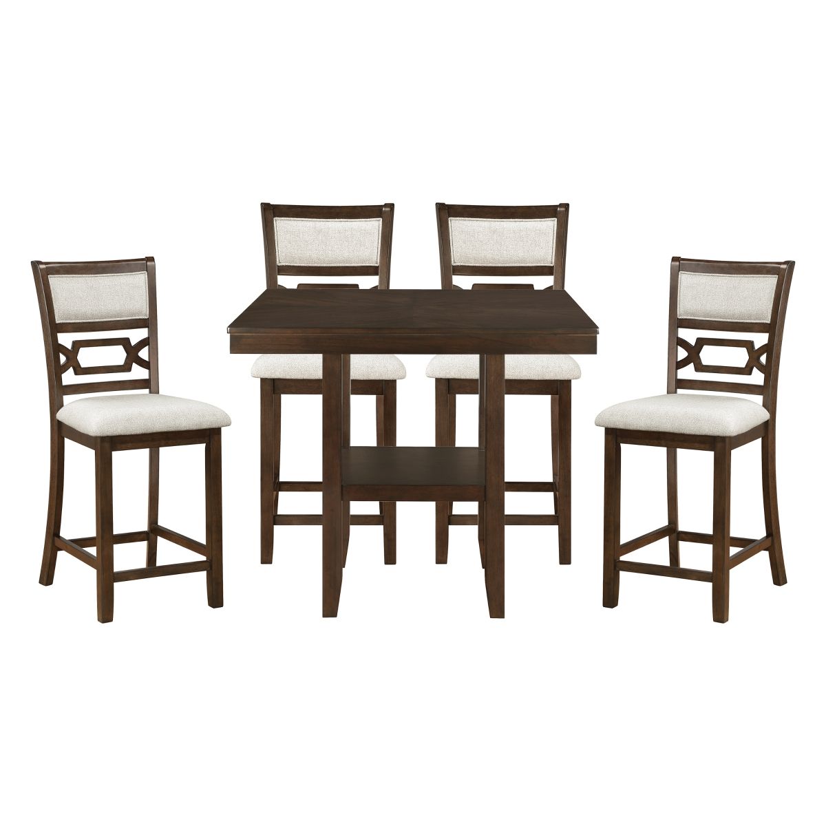Hutchinson - 5 Piece Counter Height Set - Dark Brown / Beige