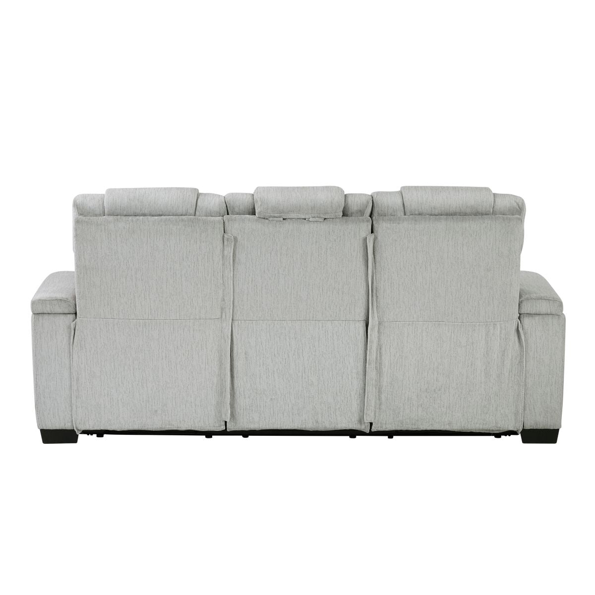 Ronan - Double Reclining Sofa With Center Drop-Down Cup Holders, Storage Arms, Cup Holders, Reading Lights, Magazine Bag, Receptacles, Charging Ports And Led - Gray