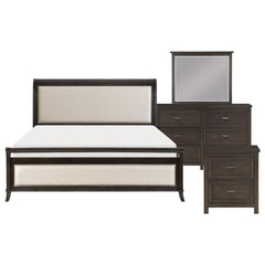 Hebron - 4 Piece Set (Queen Bed, Nightstand, Dresser, Mirror) - Dark Brown / Beige