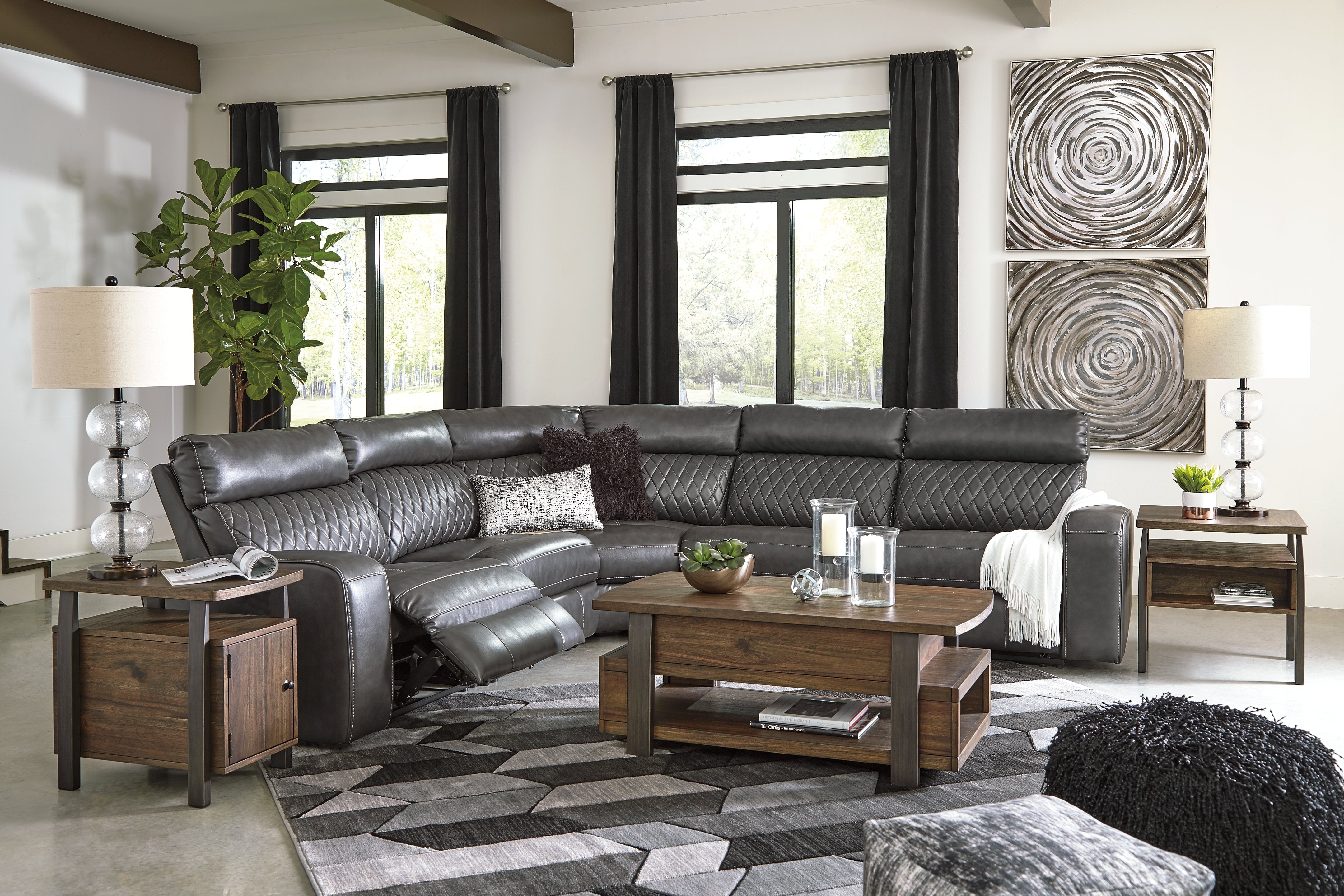 Furniture City Laplace - Ashley Furniture - Samperstone Sectionals - 5-Piece Power Reclining Sectional / Gray - 55203S1