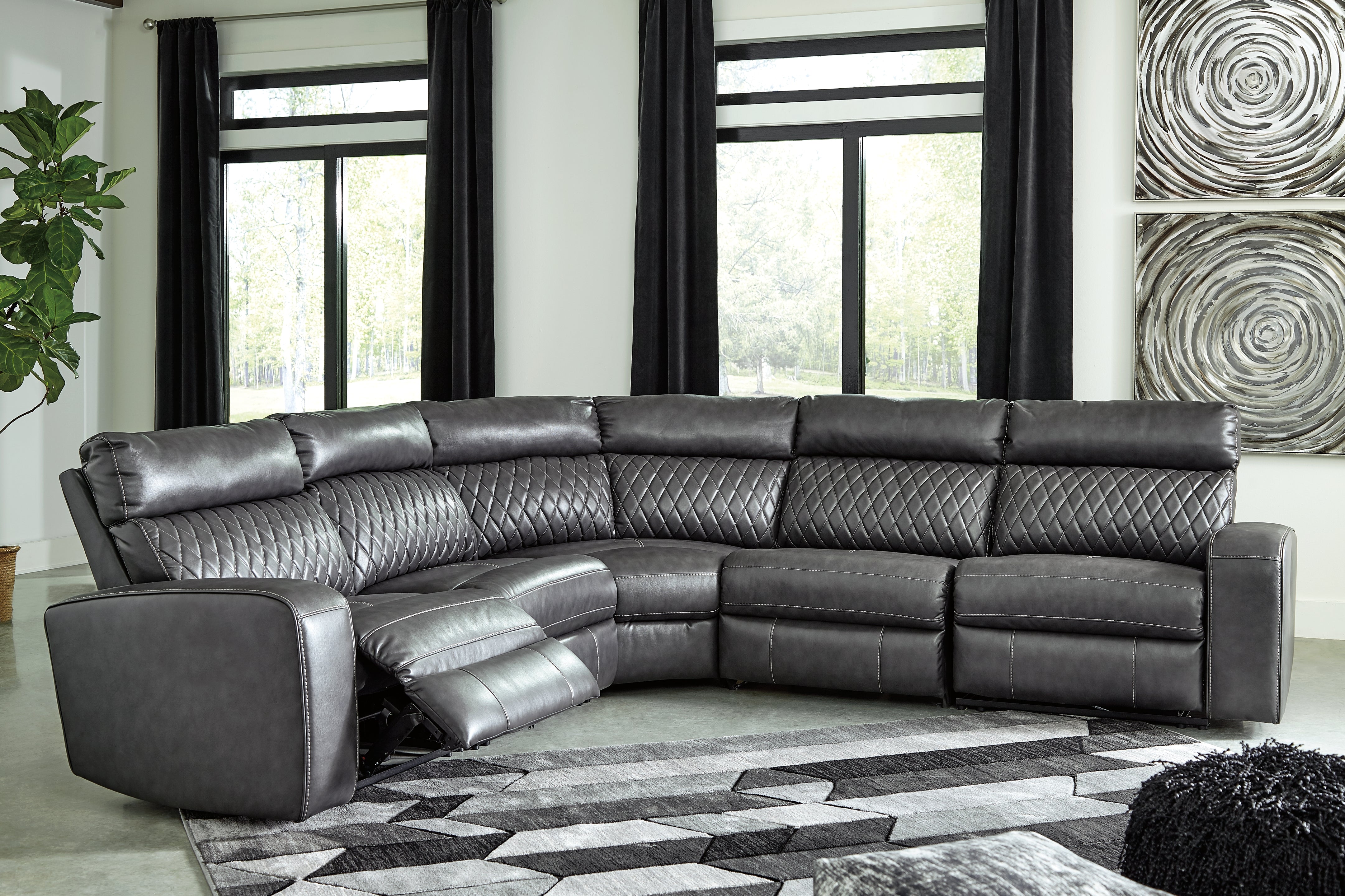 Furniture City Laplace - Ashley Furniture - Samperstone Sectionals - 5-Piece Power Reclining Sectional / Gray - 55203S1