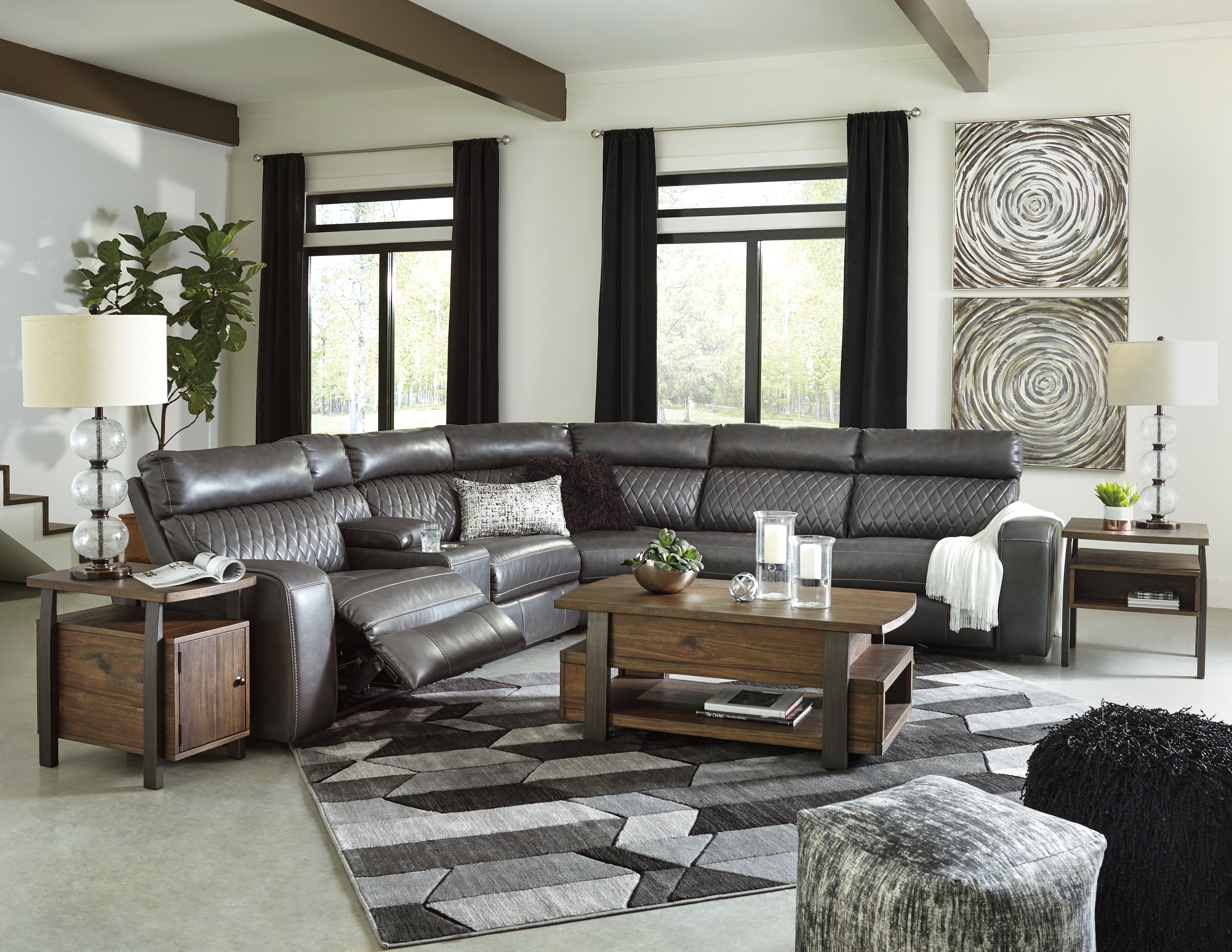 Furniture City Laplace - Ashley Furniture - Samperstone Sectionals - 6-Piece Power Reclining Sectional / Gray - 55203S2
