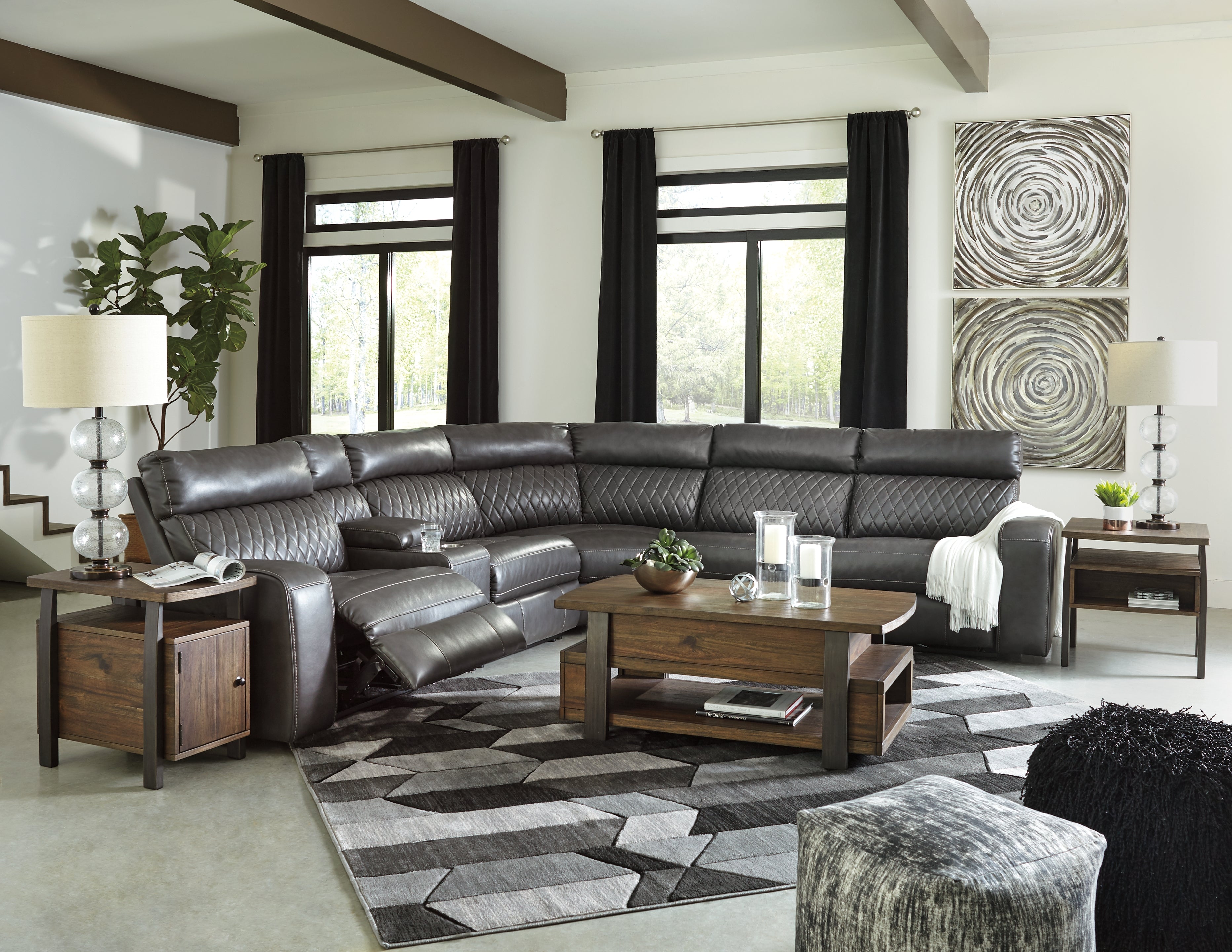 Furniture City Laplace - Ashley Furniture - Samperstone Sectionals - 6-Piece Power Reclining Sectional / Gray - 55203S2