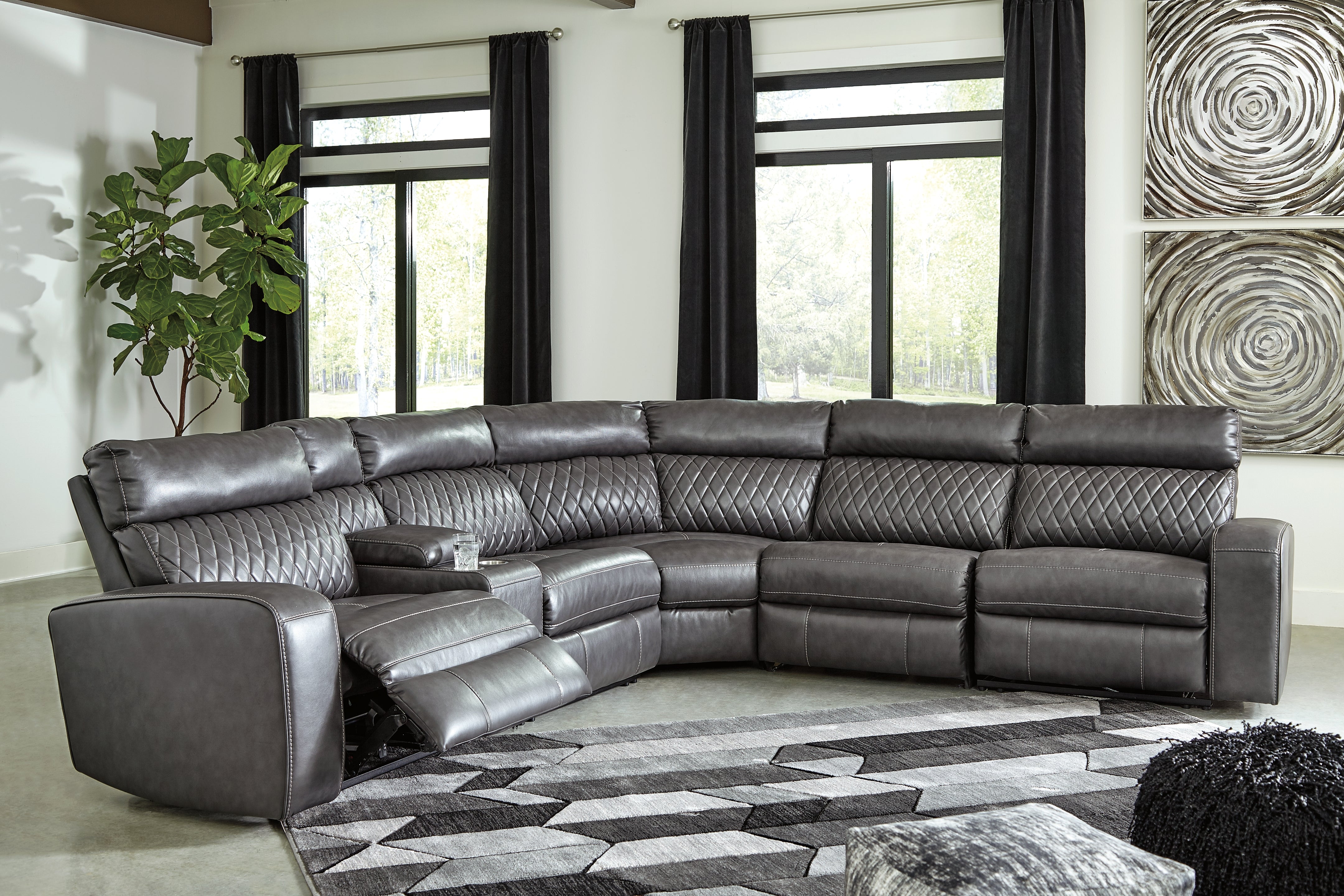 Furniture City Laplace - Ashley Furniture - Samperstone Sectionals - 6-Piece Power Reclining Sectional / Gray - 55203S2