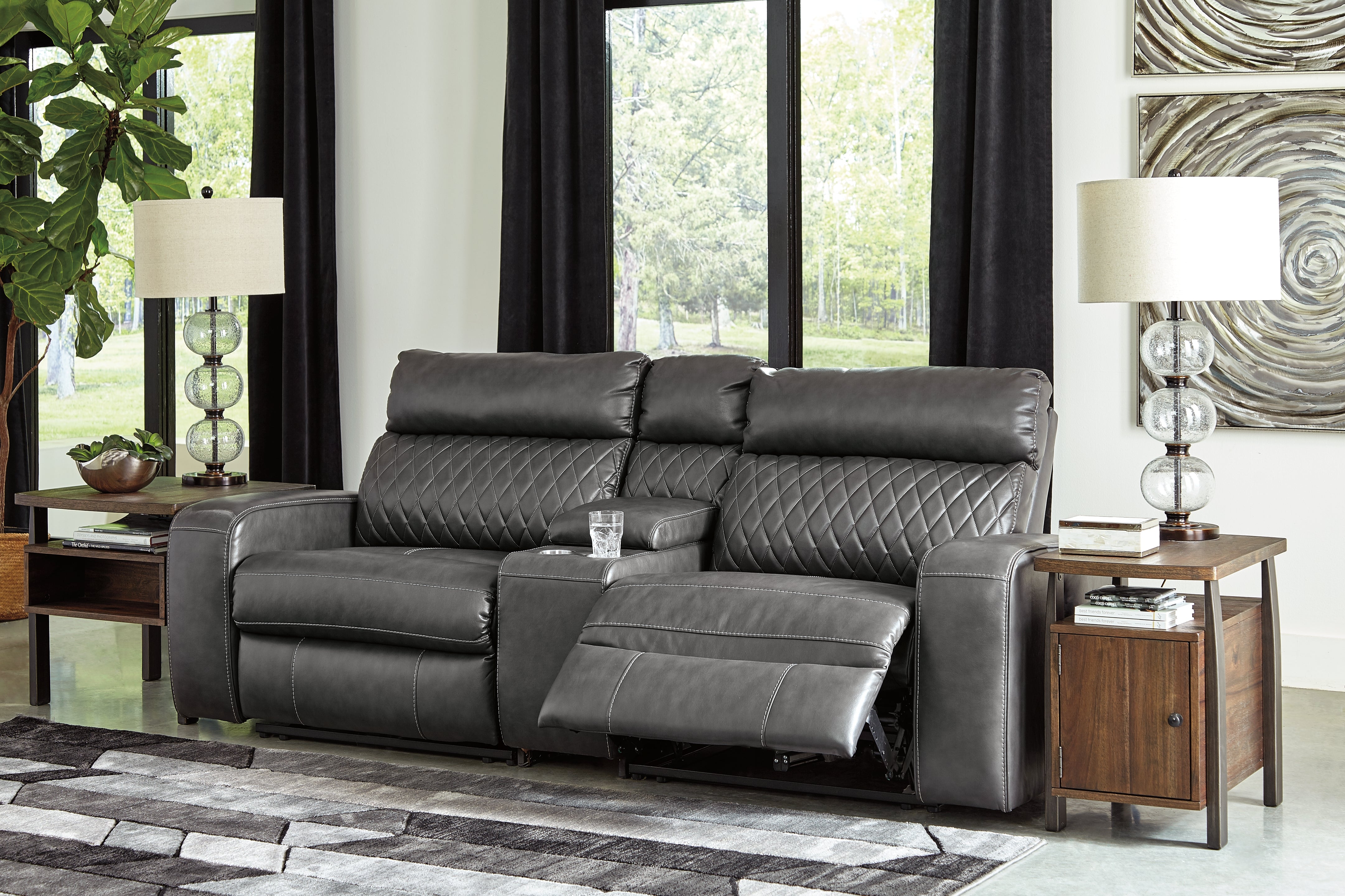 Furniture City Laplace - Ashley Furniture - Samperstone Sectionals - 2-Piece Power Reclining Sectional Loveseat / Gray - 55203S5