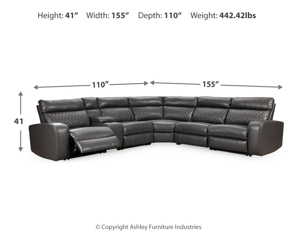 Furniture City Laplace - Ashley Furniture - Samperstone Sectionals - 6-Piece Power Reclining Sectional / Gray - 55203S2