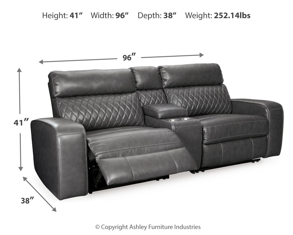 Furniture City Laplace - Ashley Furniture - Samperstone Sectionals - 3-Piece Power Reclining Sectional Sofa / Gray - 55203S4