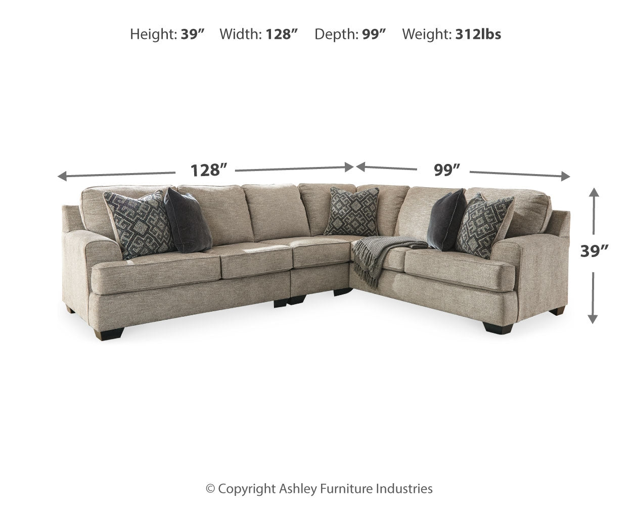 Furniture City Laplace - Ashley Furniture - Bovarian Sectionals - RAF 3-Piece Sectional / Stone - 56103S2