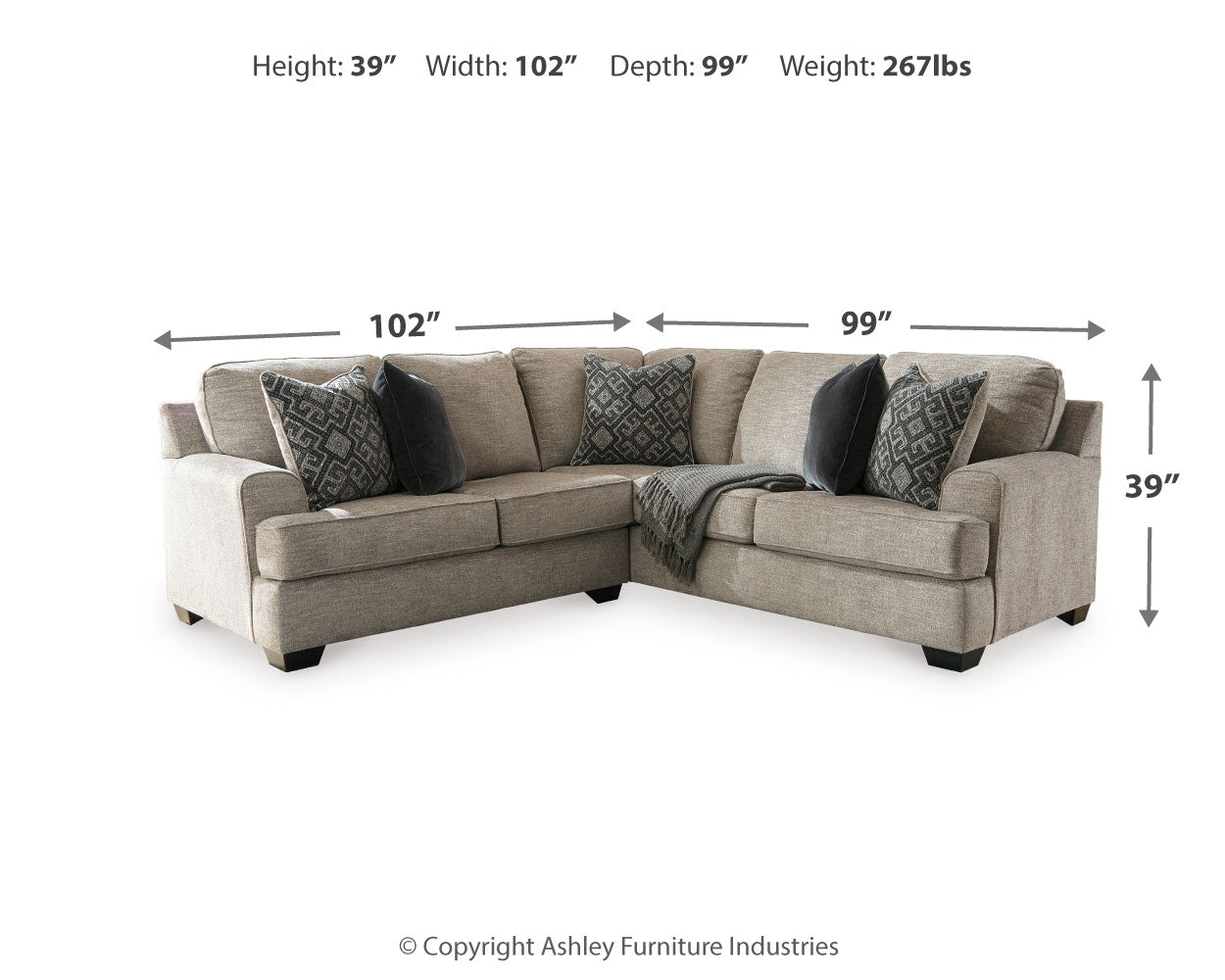 Furniture City Laplace - Ashley Furniture - Bovarian Sectionals - RAF 3-Piece Sectional / Stone - 56103S2
