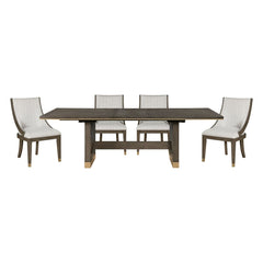 Griffin - 5 Piece Set (Table & 4 Arm Chairs) - Dark Brown / Pearl Silver