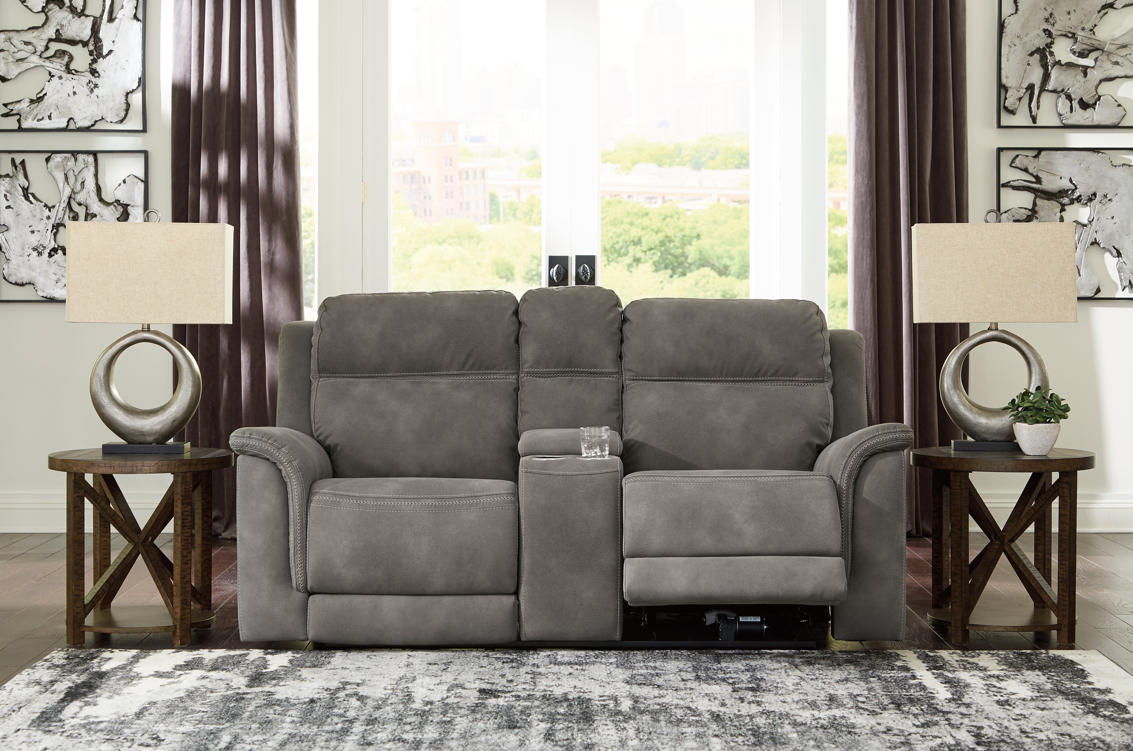 Furniture City Laplace - Ashley Furniture - Next-Gen DuraPella Power Reclining Loveseat with Console - PWR REC Loveseat/CON/ADJ HDRST / Slate - 5930118