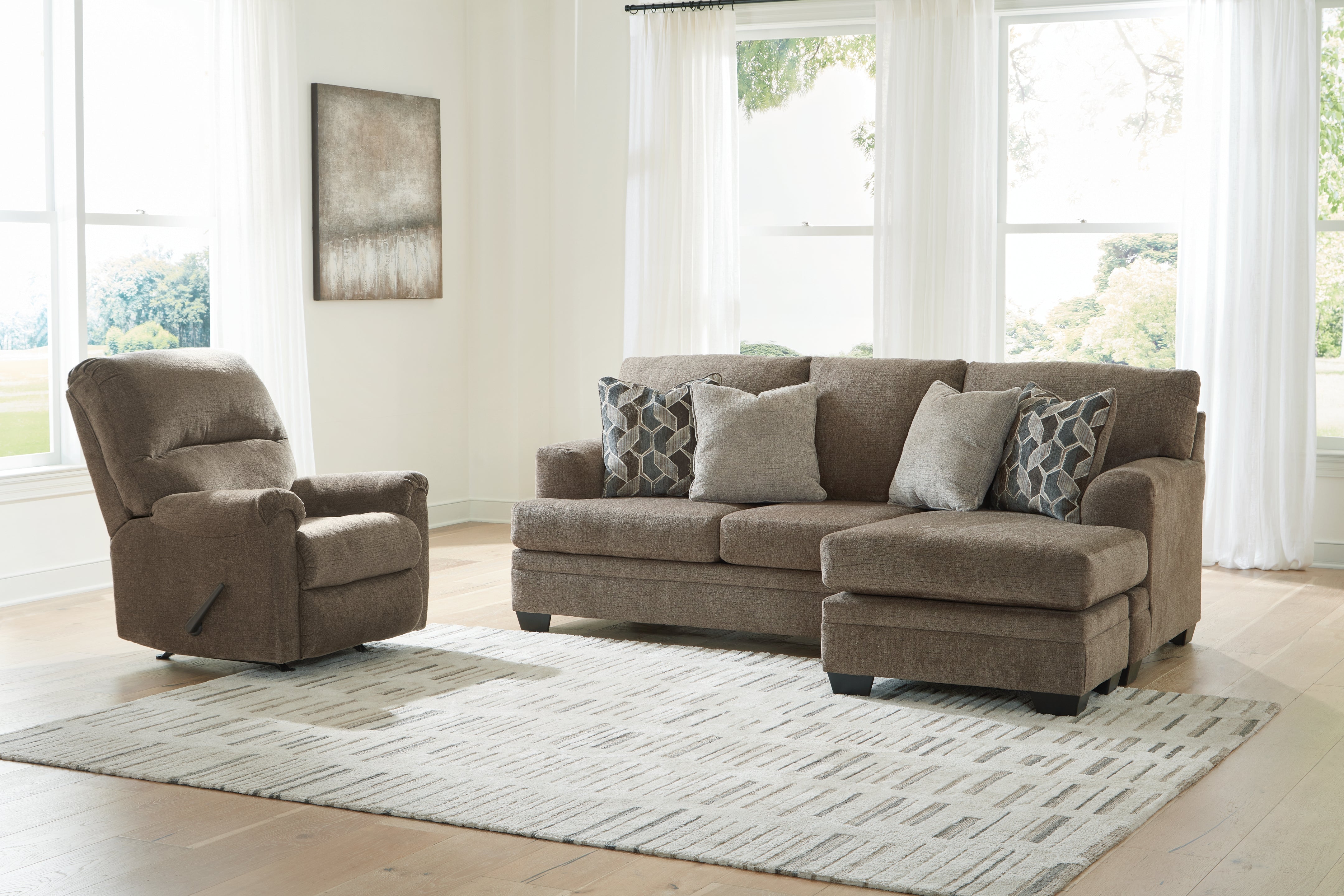 Furniture City Laplace - Ashley Furniture - Stonemeade Sofa Chaise and Recliner - Sofa Chaise and Recliner / Nutmeg - 59505U5