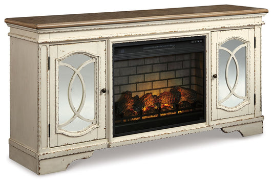 Realyn - 2 Pc. - 74" TV Stand with Electric Infrared Fireplace Insert - Chipped White