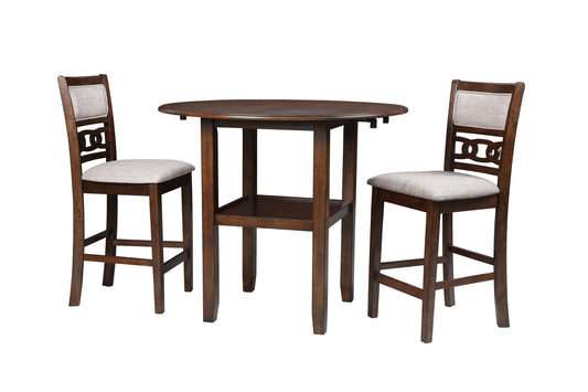 Gia - 3 Piece Dining Set (Counter Drop Leaf Table & 2 Chairs) Fabric - Cherry