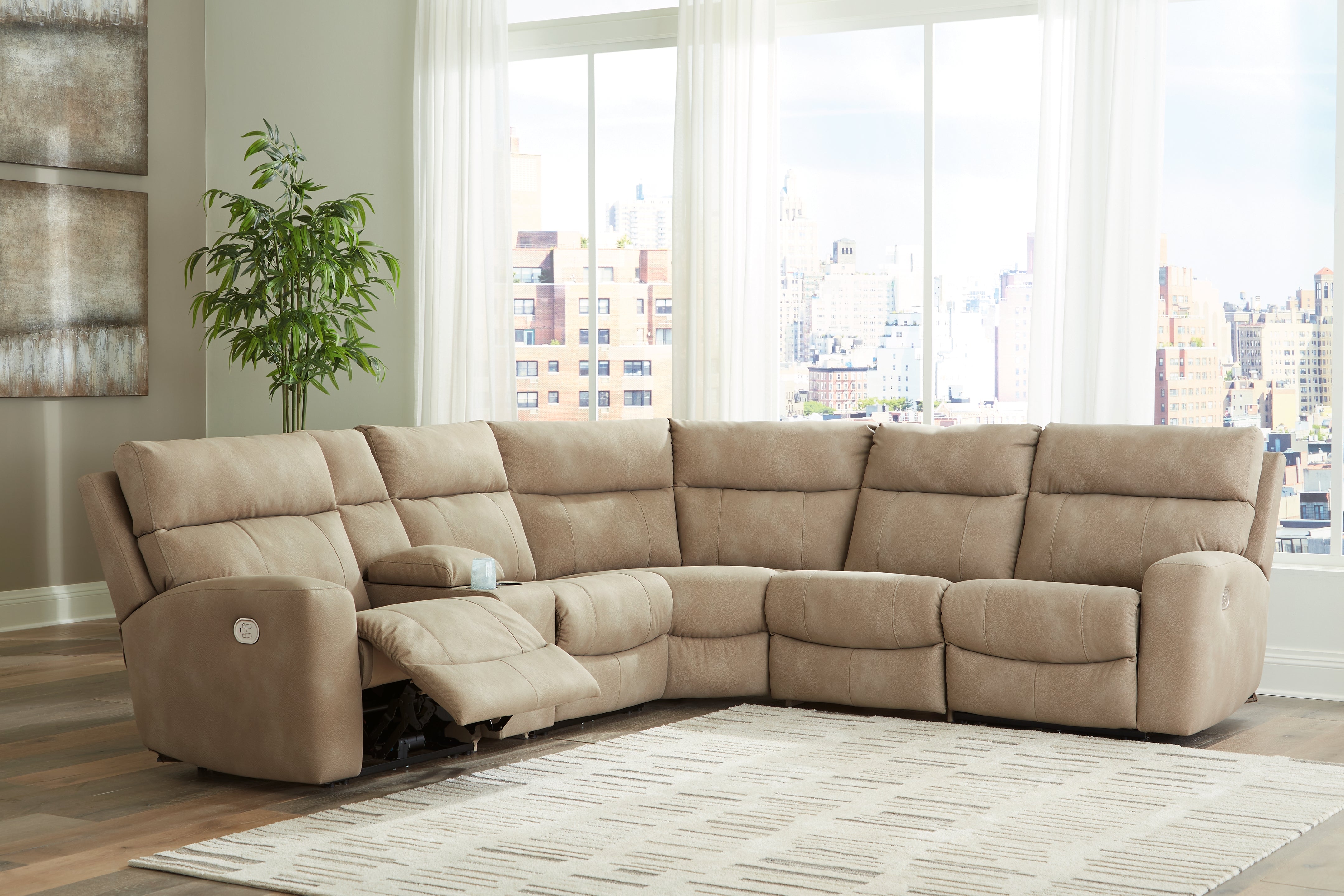 Furniture City Laplace - Ashley Furniture - Next-Gen DuraPella 6-Piece Power Reclining Sectional - 6-Piece Power Reclining Sectional / Sand - 61004S7