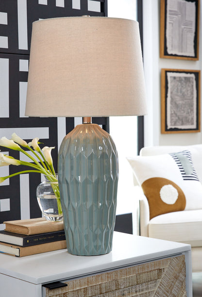 Hadbury - Ceramic Table Lamp (Set of 2) - Pale Blue / Teal