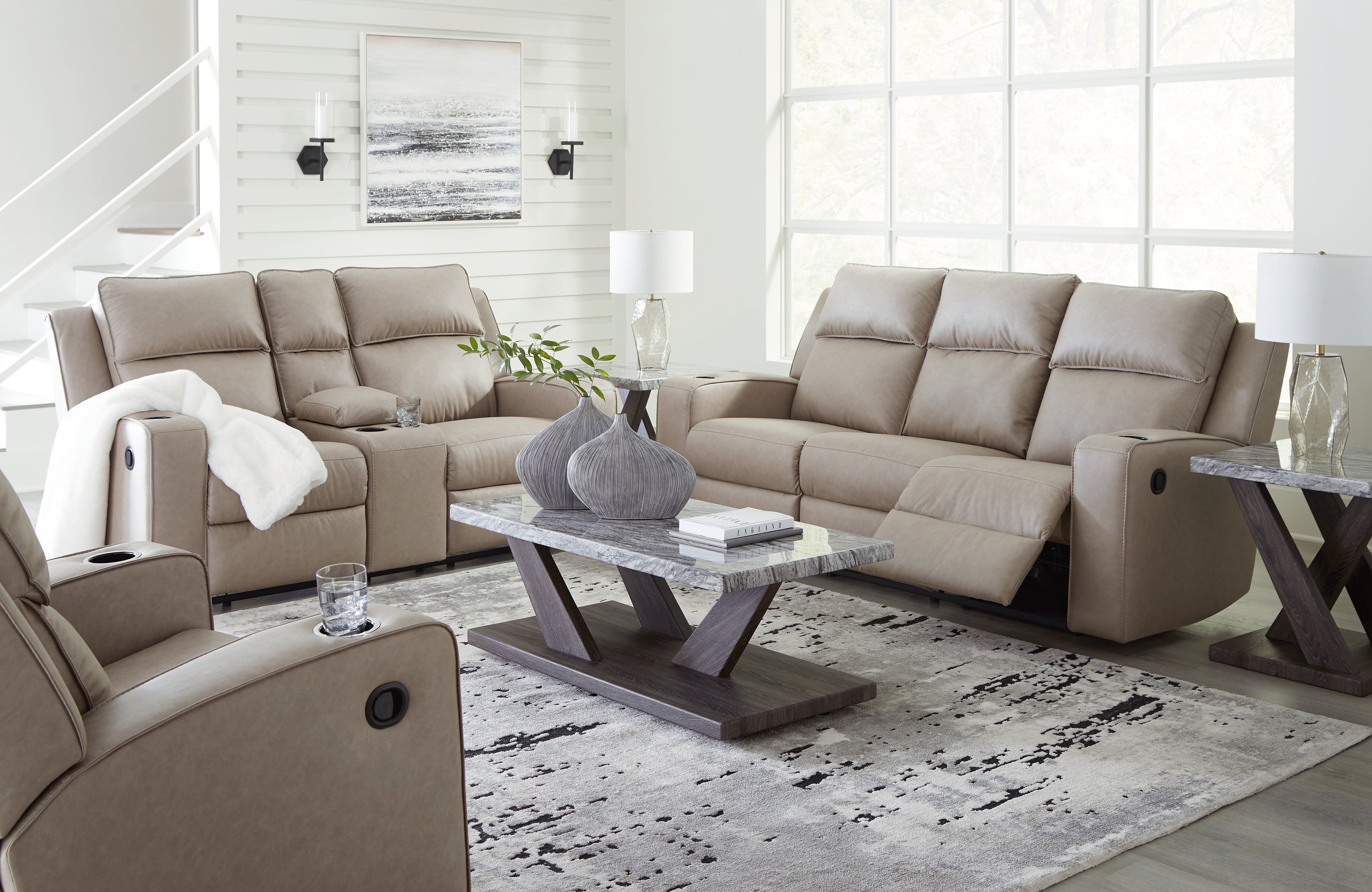 Furniture City Laplace - Ashley Furniture - Lavenhorne Reclining Sofa, Loveseat and Recliner - Reclining Sofa, Loveseat and Recliner / Pebble - 63307U2