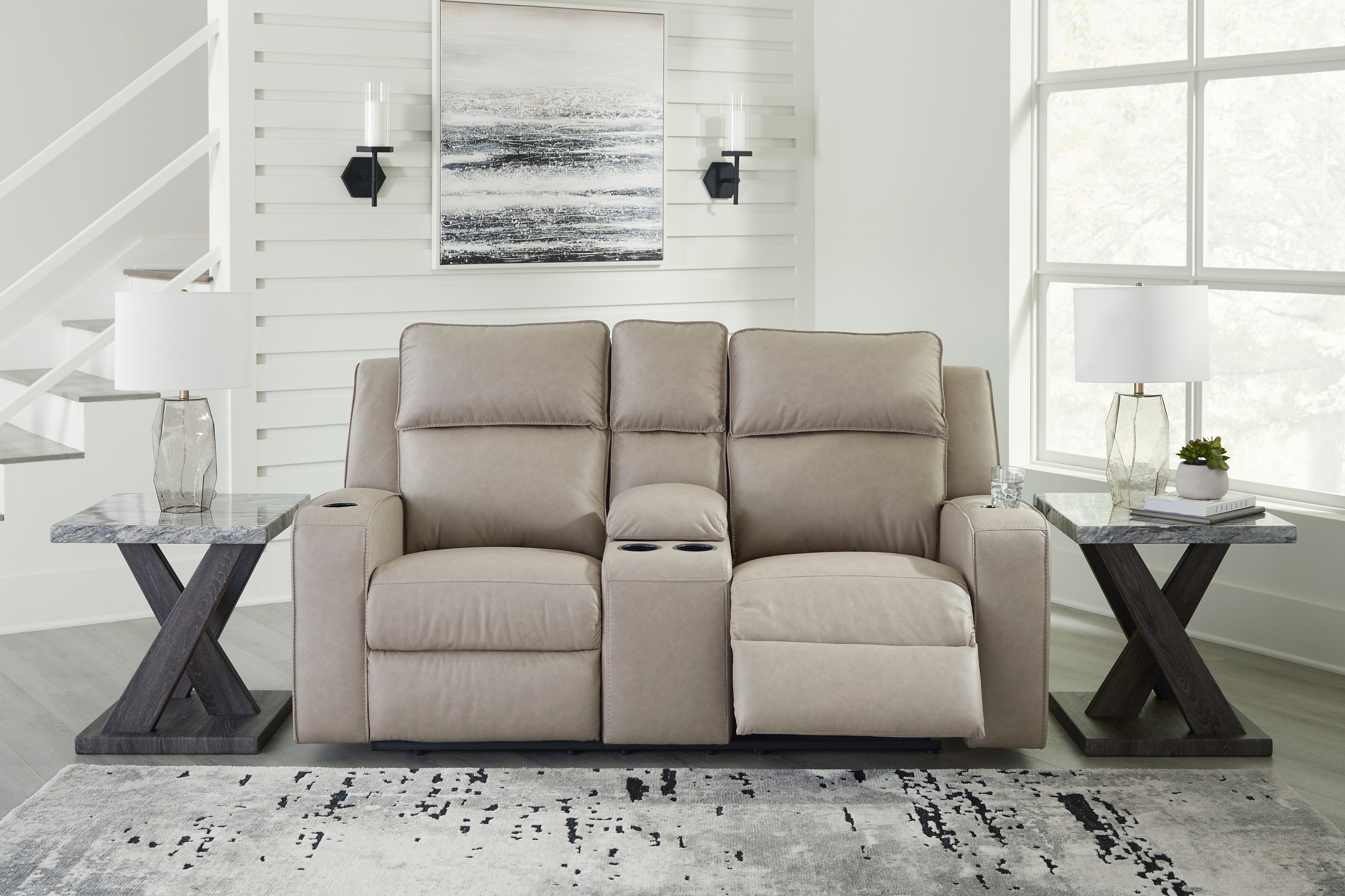 Furniture City Laplace - Ashley Furniture - Lavenhorne Reclining Loveseat with Console - DBL Rec Loveseat w/Console / Pebble - 6330794