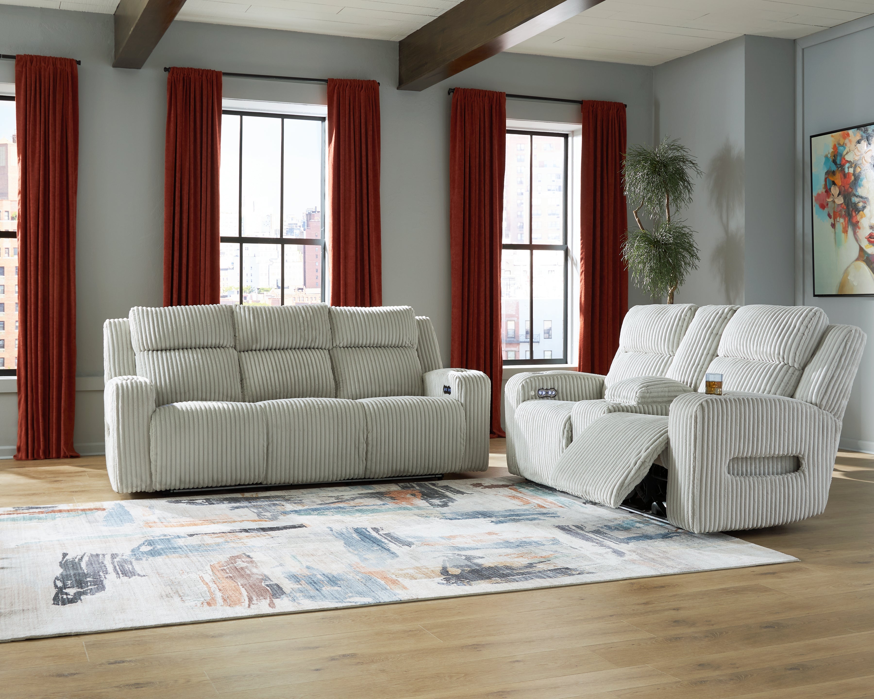 Furniture City Laplace - Ashley Furniture - Forest Lake Power Reclining Sofa and Loveseat - Power Reclining Sofa and Loveseat / Alloy - PC64203U2